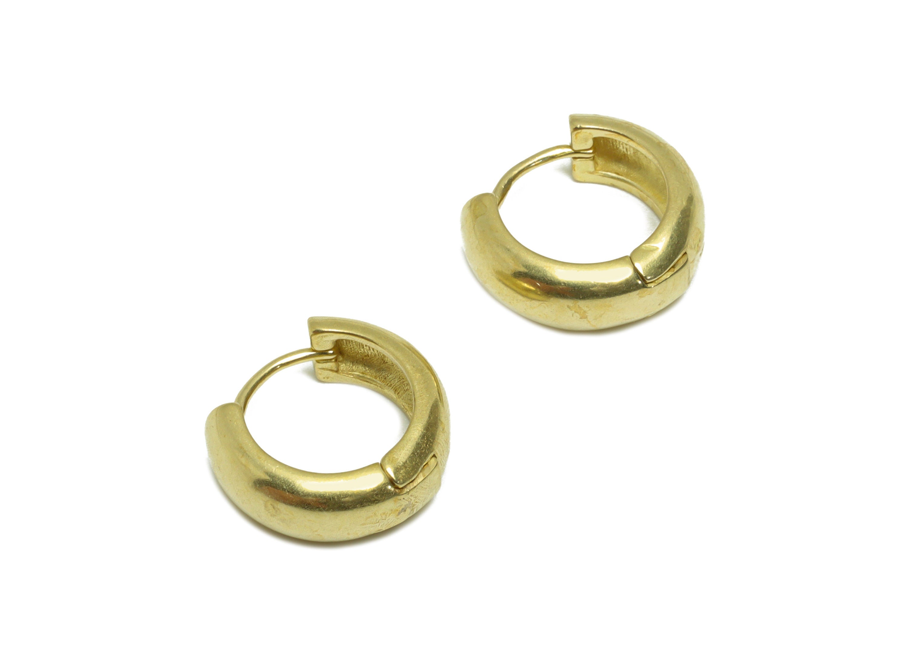 Brass Round Huggie Hoop Earring - Raw Brass Thick Wire Earring Clasp - Brass Clasp Earring - Clasp Hoop Earring - 14.2x13.1x5.2mm - PP9659 - DOMEDBAZAAR