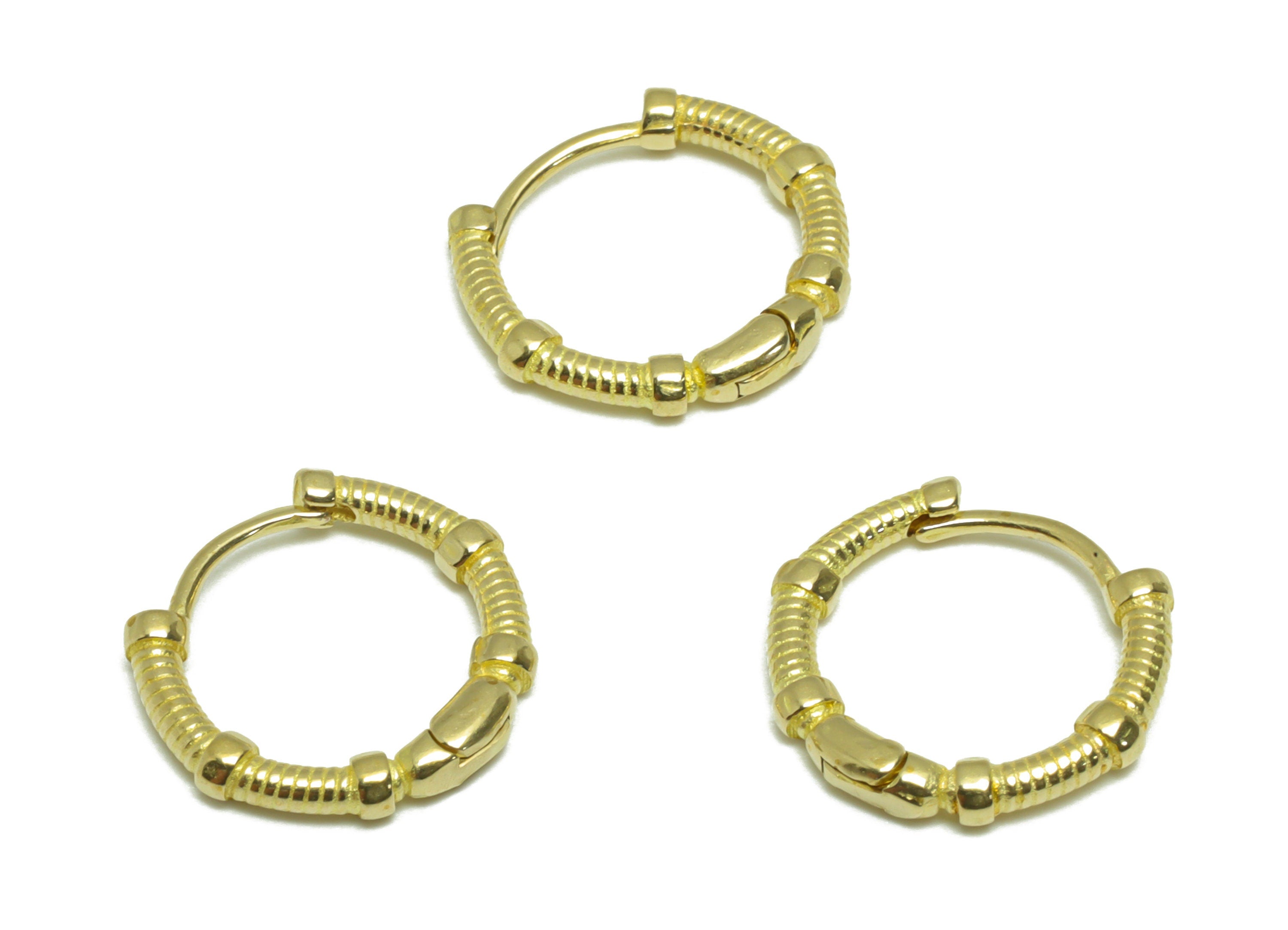Brass Round Huggie Hoop Earring - Raw Brass Textured Wire Earring Clasp - Brass Clasp Earring - Clasp Hoop Earring - 14x12.7x2.1mm - PP9672 - DOMEDBAZAAR