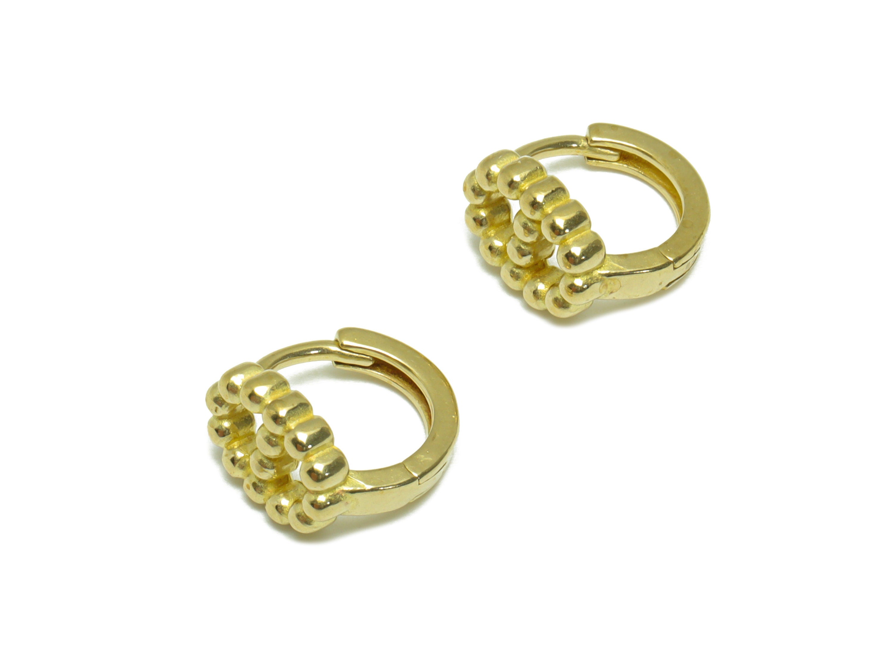 Brass Round Huggie Hoop Earring - Raw Brass Circle Wire Earring Clasp - Brass Textured Beaded Hoop Earring - 11.4x11.2x7.2mm - PP9660 - DOMEDBAZAAR