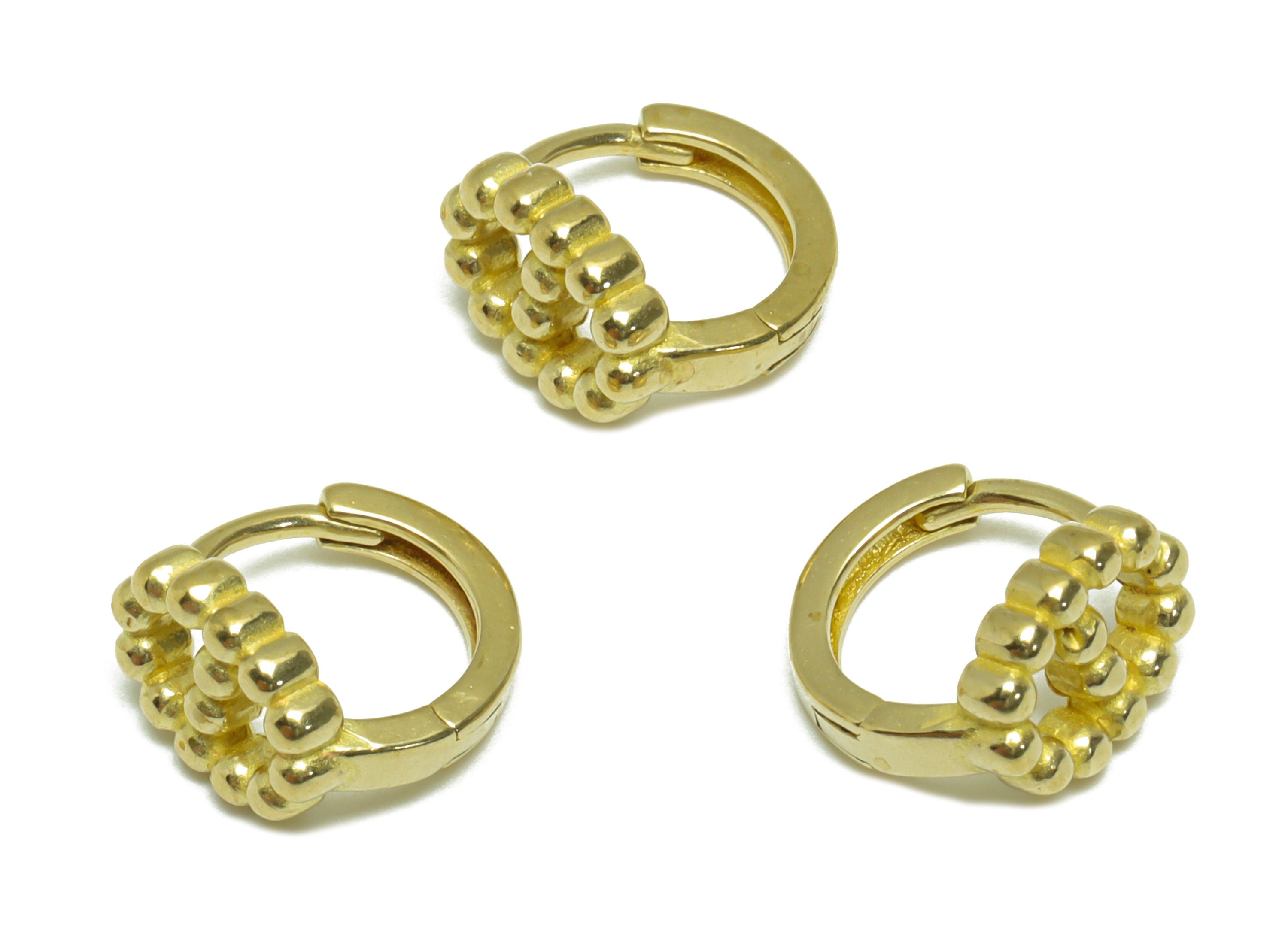 Brass Round Huggie Hoop Earring - Raw Brass Circle Wire Earring Clasp - Brass Textured Beaded Hoop Earring - 11.4x11.2x7.2mm - PP9660 - DOMEDBAZAAR