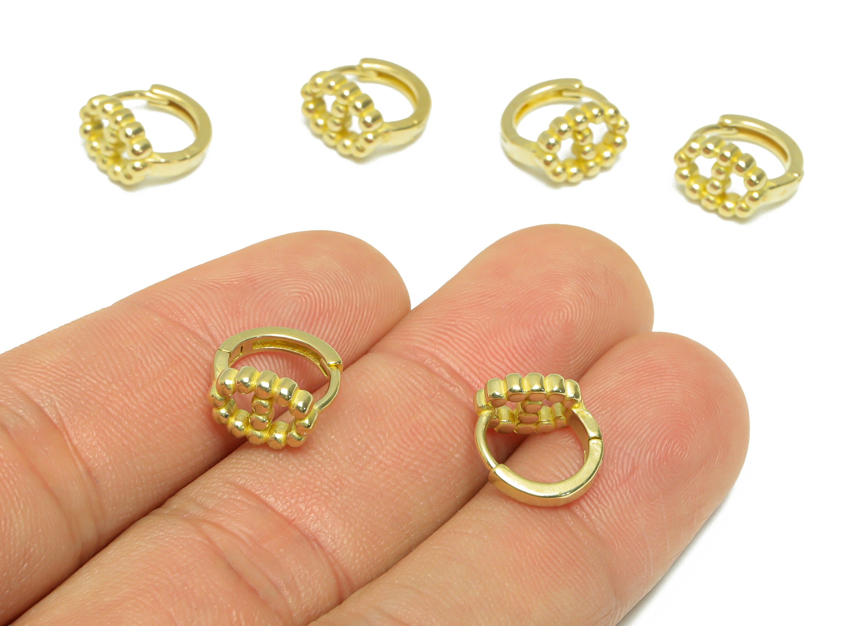 Brass Round Huggie Hoop Earring - Raw Brass Circle Wire Earring Clasp - Brass Textured Beaded Hoop Earring - 11.4x11.2x7.2mm - PP9660 - DOMEDBAZAAR