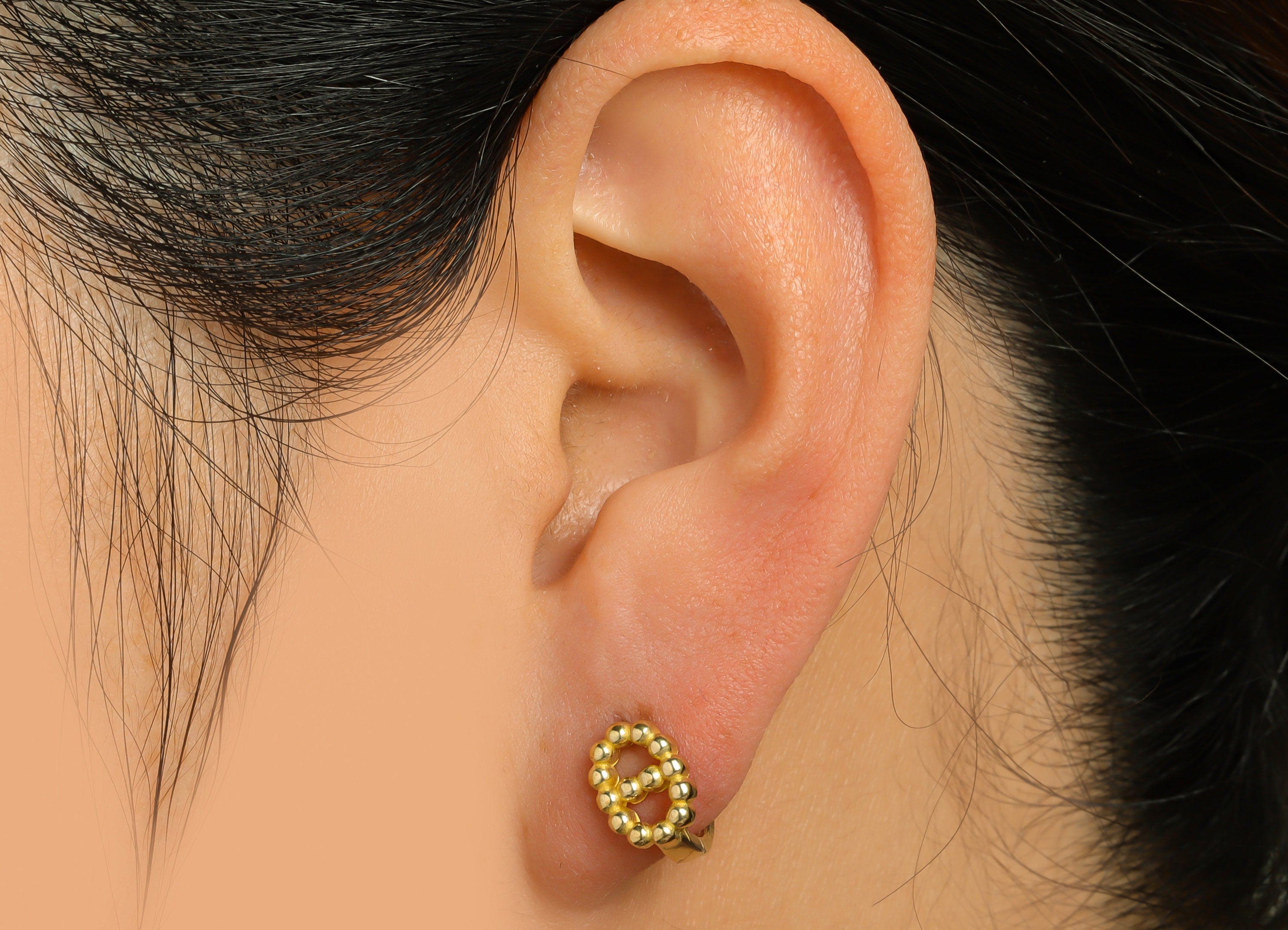 Brass Round Huggie Hoop Earring - Raw Brass Circle Wire Earring Clasp - Brass Textured Beaded Hoop Earring - 11.4x11.2x7.2mm - PP9660 - DOMEDBAZAAR