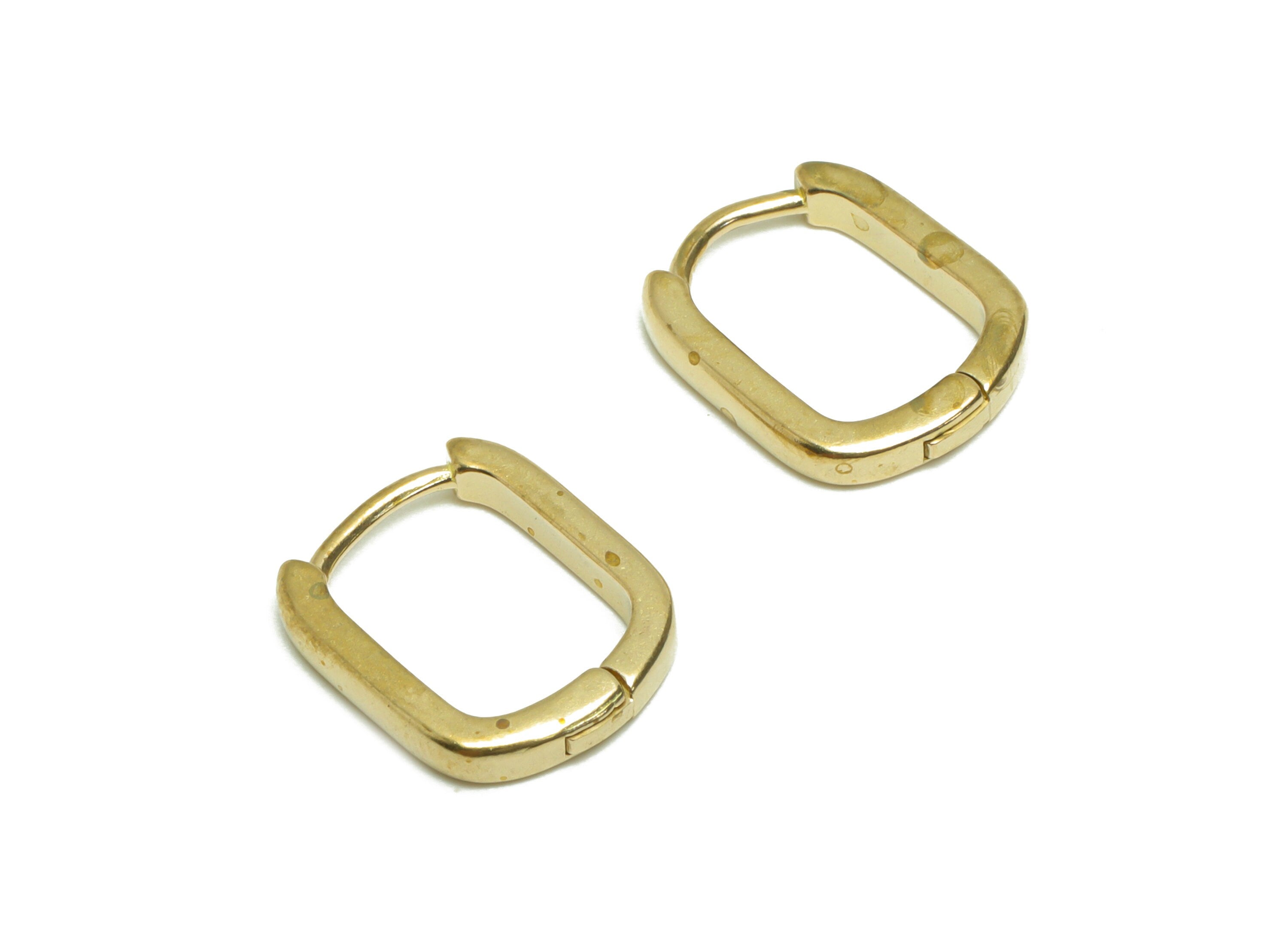 Brass Rectangle Huggie Hoop Earring - Raw Brass Hoop Wire Earring - Brass Geometry Earring - Clasp Hoop Earring - 13.8x11.8x2.4mm - PP9740 - DOMEDBAZAAR