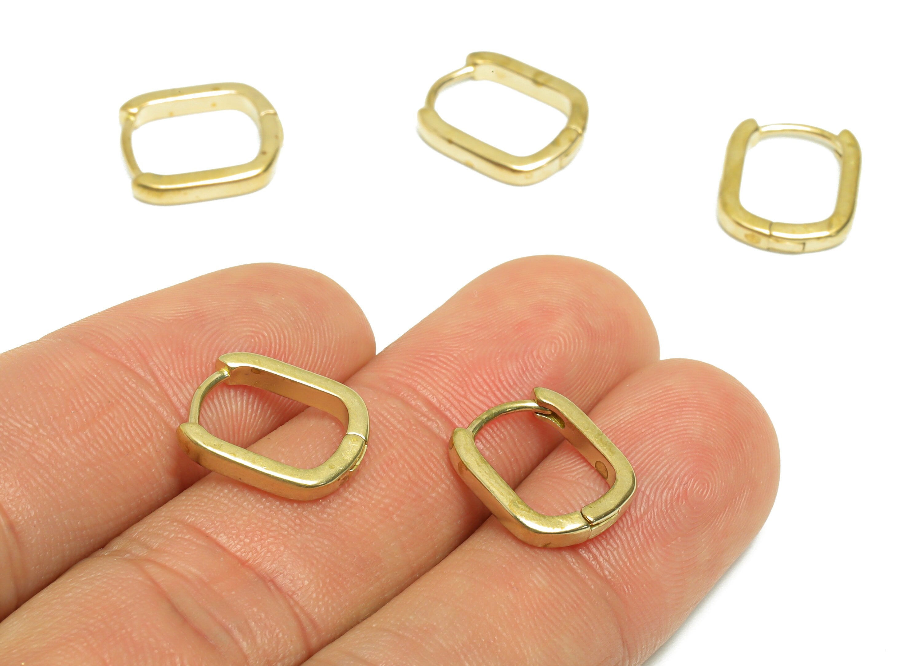 Brass Rectangle Huggie Hoop Earring - Raw Brass Hoop Wire Earring - Brass Geometry Earring - Clasp Hoop Earring - 13.8x11.8x2.4mm - PP9740 - DOMEDBAZAAR
