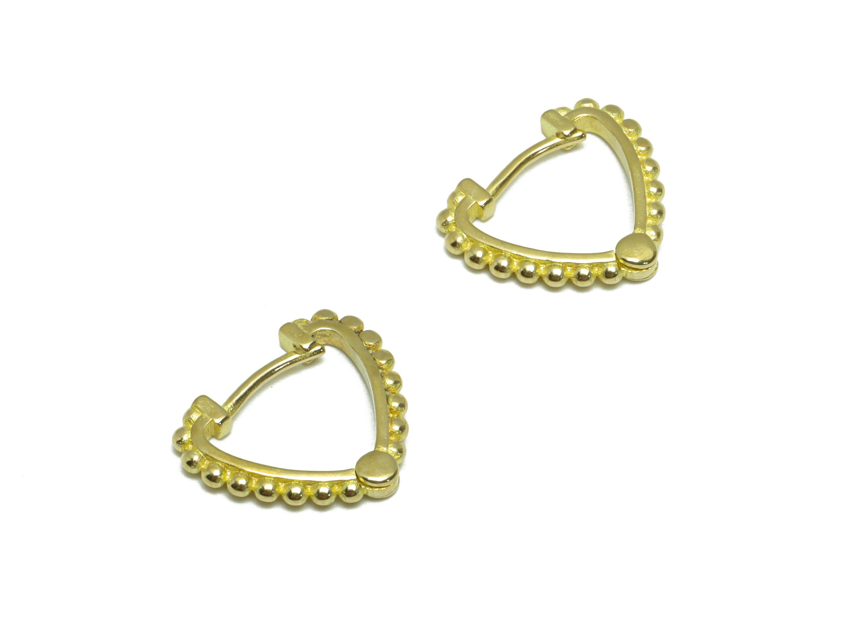 Brass Heart Huggie Hoop Earring - Raw Brass Heart Hoop Wire Earring - Brass Beaded Heart Clasp Hoop Earring - 13.2x11.8x1.7mm - PP9766 - DOMEDBAZAAR