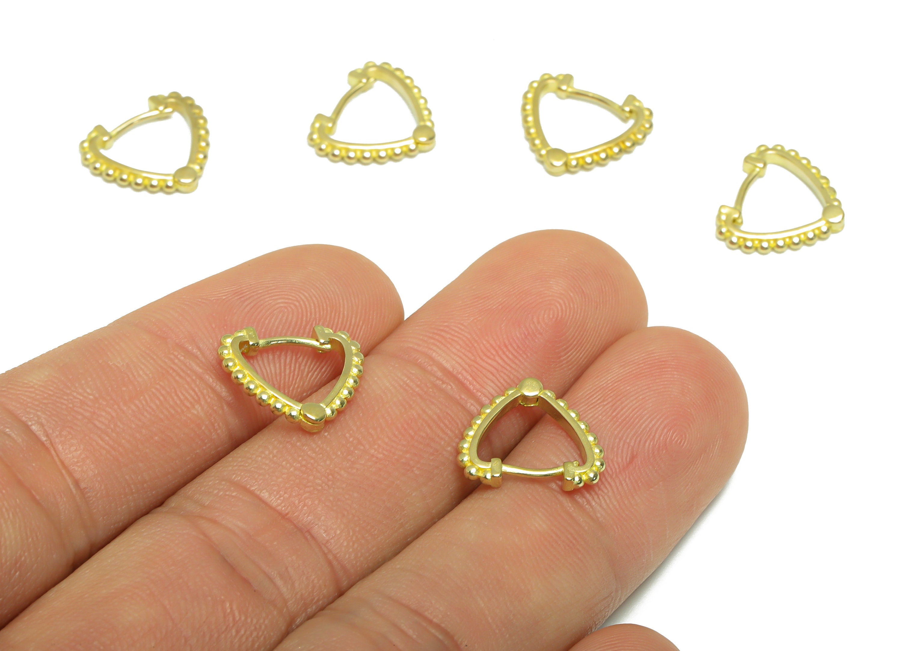 Brass Heart Huggie Hoop Earring - Raw Brass Heart Hoop Wire Earring - Brass Beaded Heart Clasp Hoop Earring - 13.2x11.8x1.7mm - PP9766 - DOMEDBAZAAR