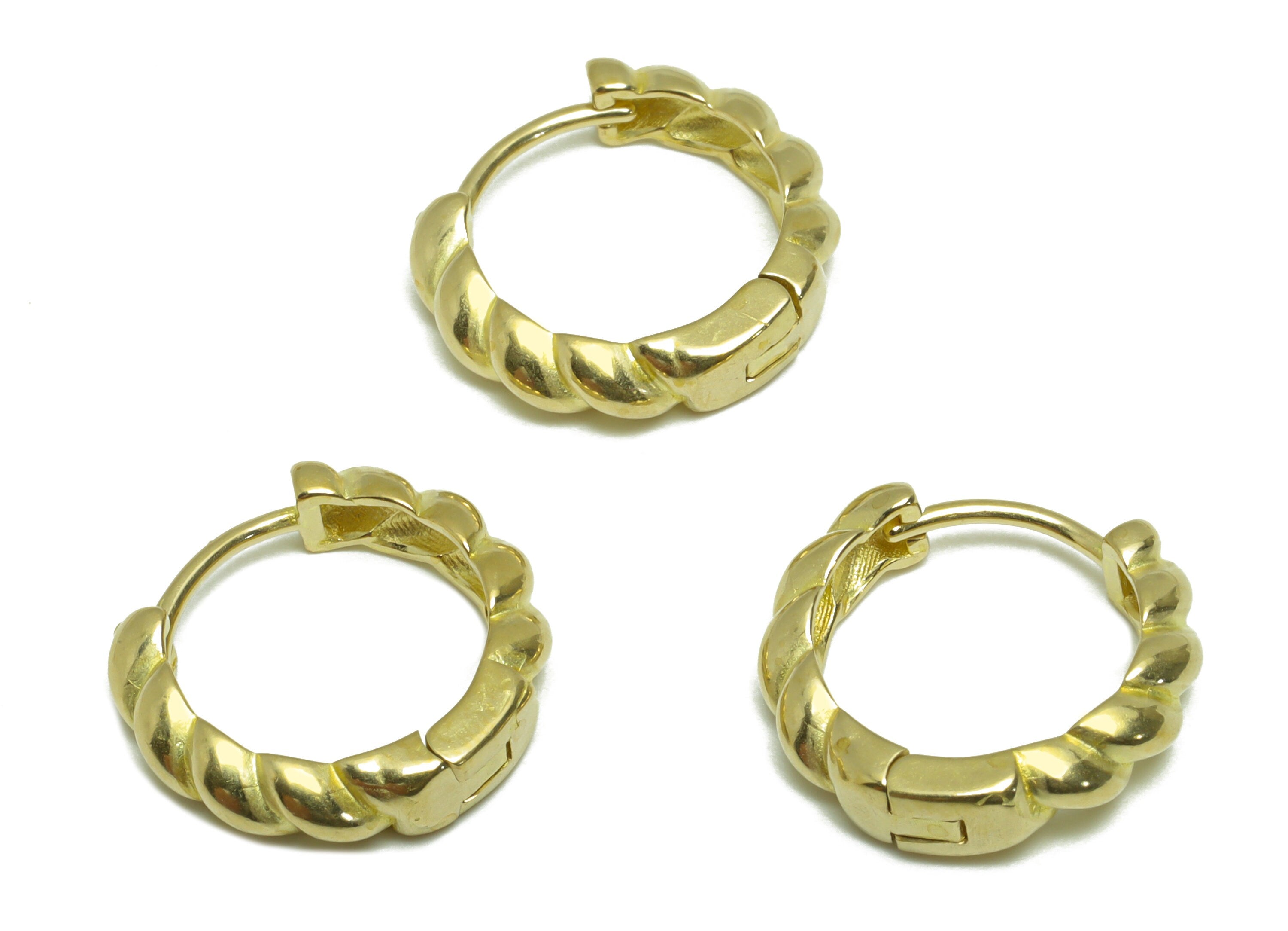 Brass Textured Huggie Hoop Earring - Raw Brass Twisted Wire Earring Clasp - Brass Geometry Hoop Earring - 16.6x15.3x3.9mm - PP9756 - DOMEDBAZAAR