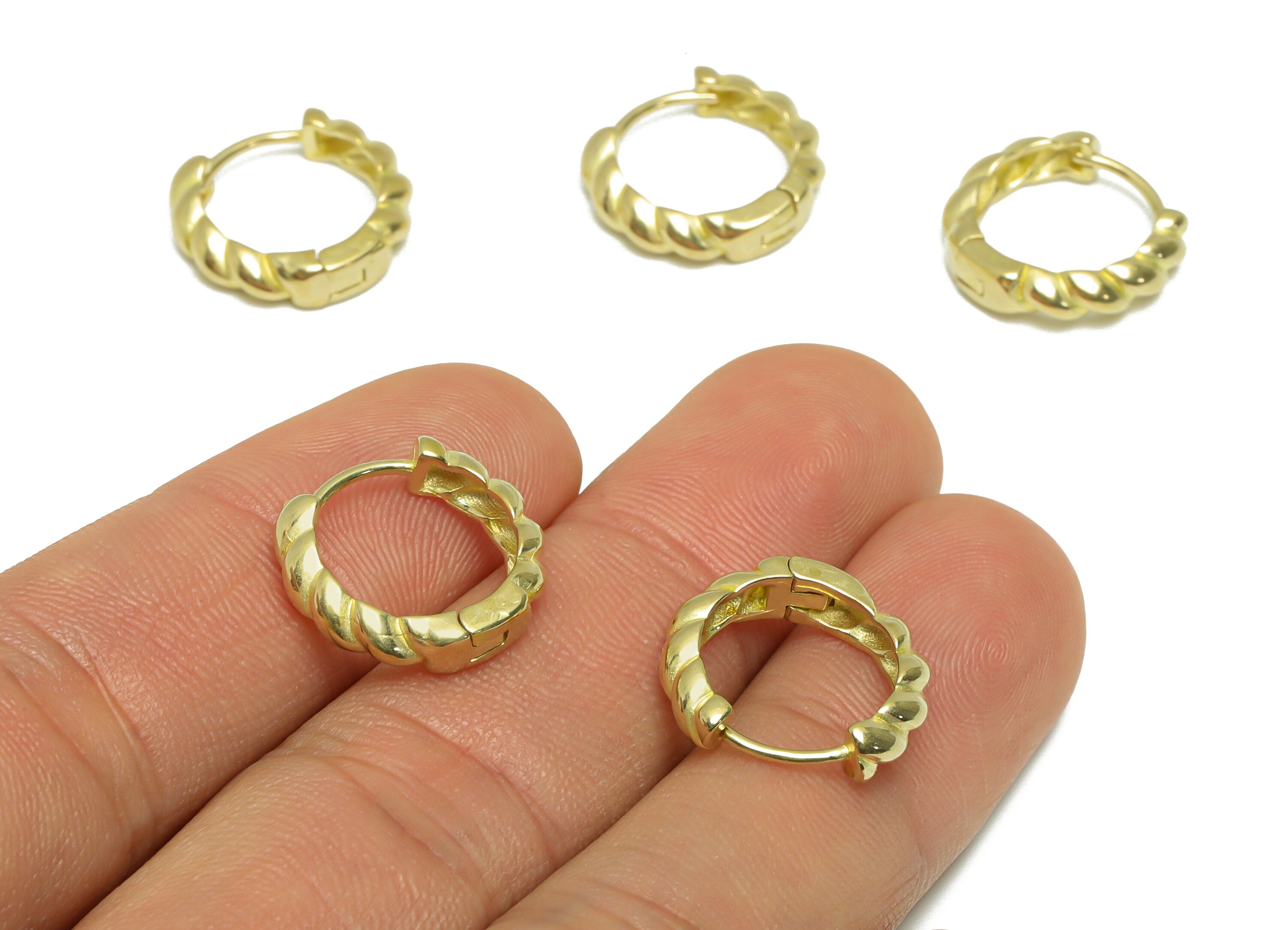 Brass Textured Huggie Hoop Earring - Raw Brass Twisted Wire Earring Clasp - Brass Geometry Hoop Earring - 16.6x15.3x3.9mm - PP9756 - DOMEDBAZAAR