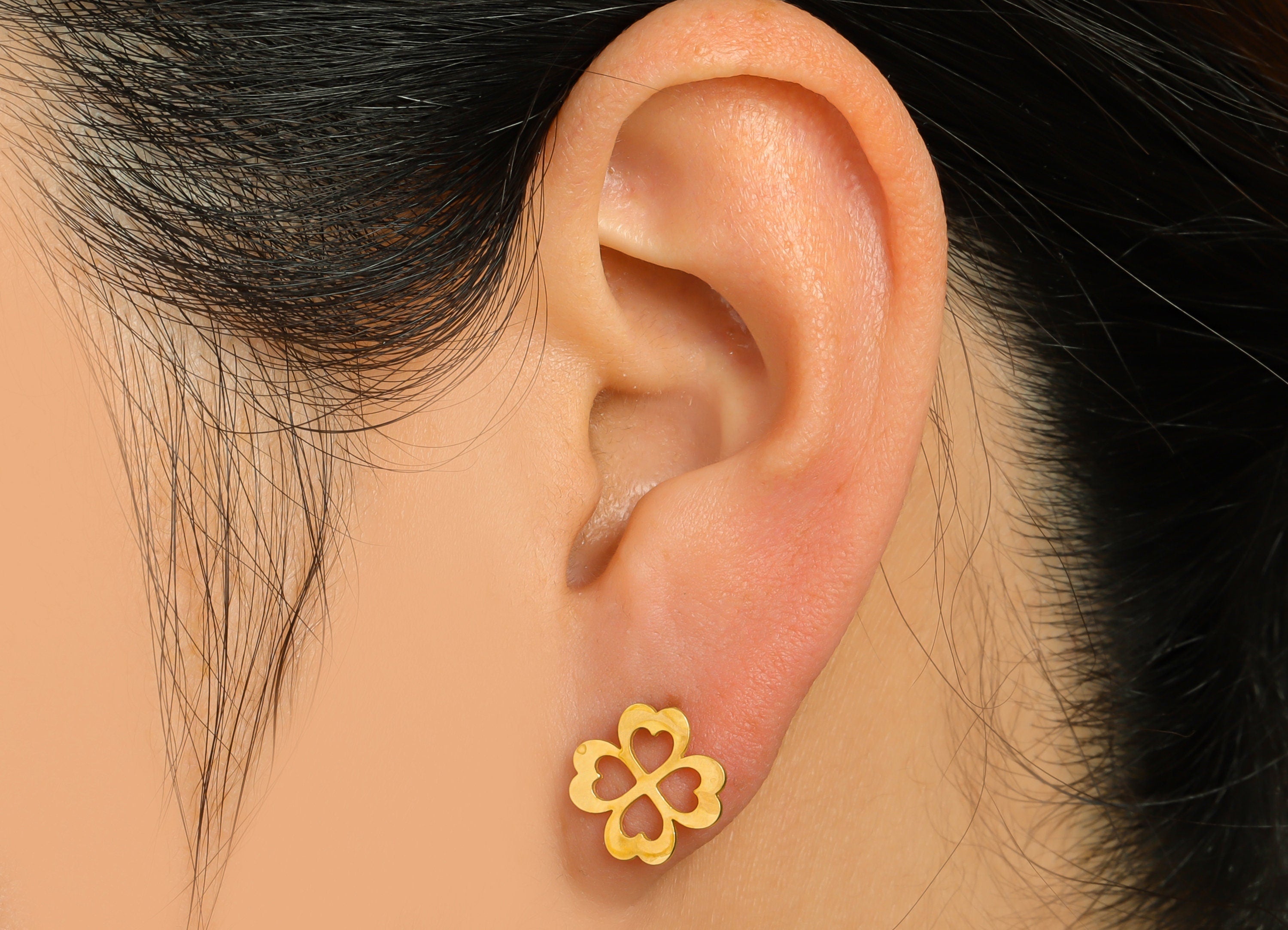 Brass Flower Earring Stud - Raw Brass Four Leaf Clover Earring Post - Brass Heart Leaf Clover Earring Post - 13.1x11x0.7mm - PP9794 - DOMEDBAZAAR