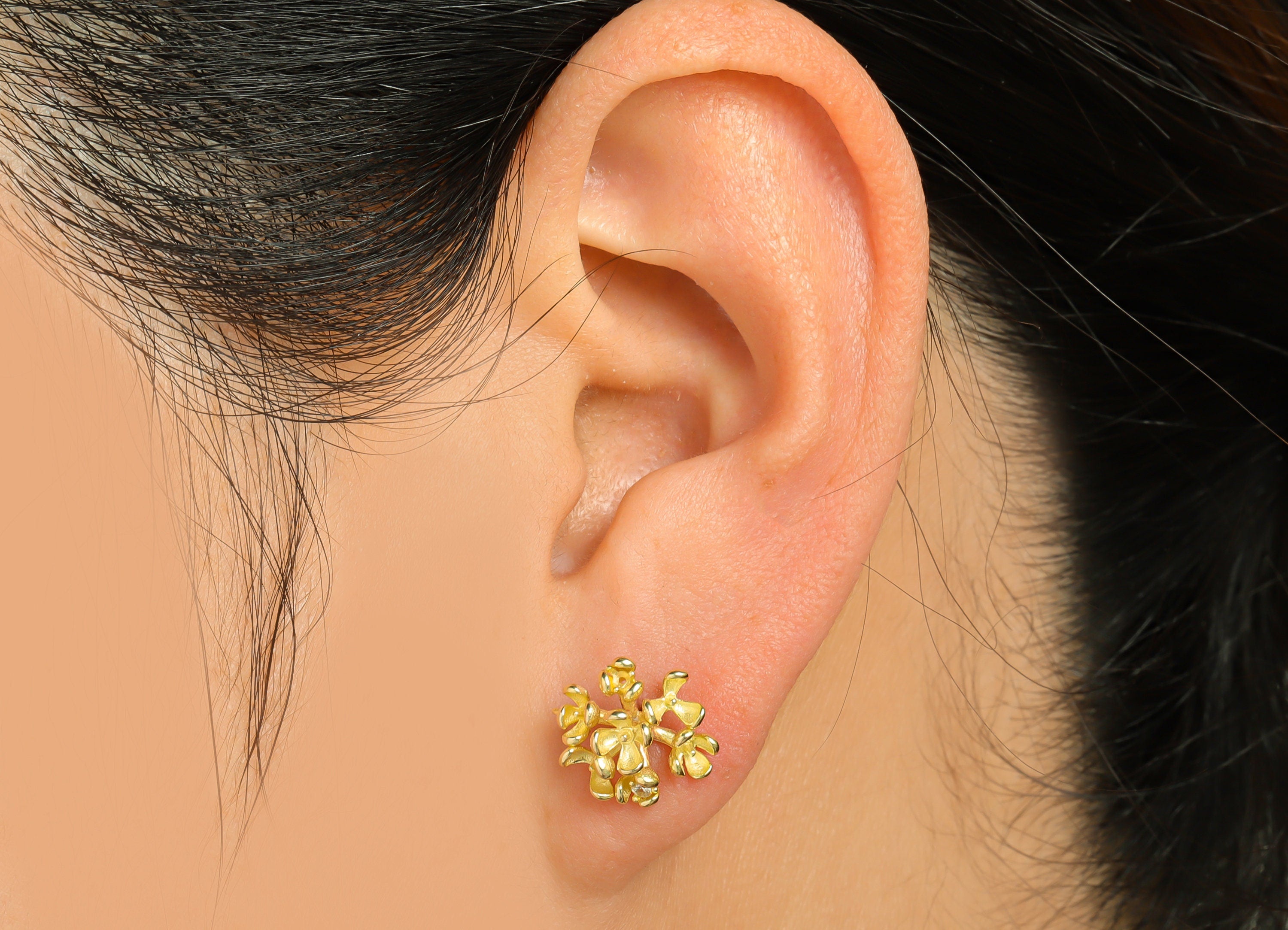 Brass CZ Flower Earring Stud - Raw Brass Cubic Zircon Flower Earring For Pearl - Pearl Setting For Earring Post - 17x12.4x5.6mm - PP9764 - DOMEDBAZAAR