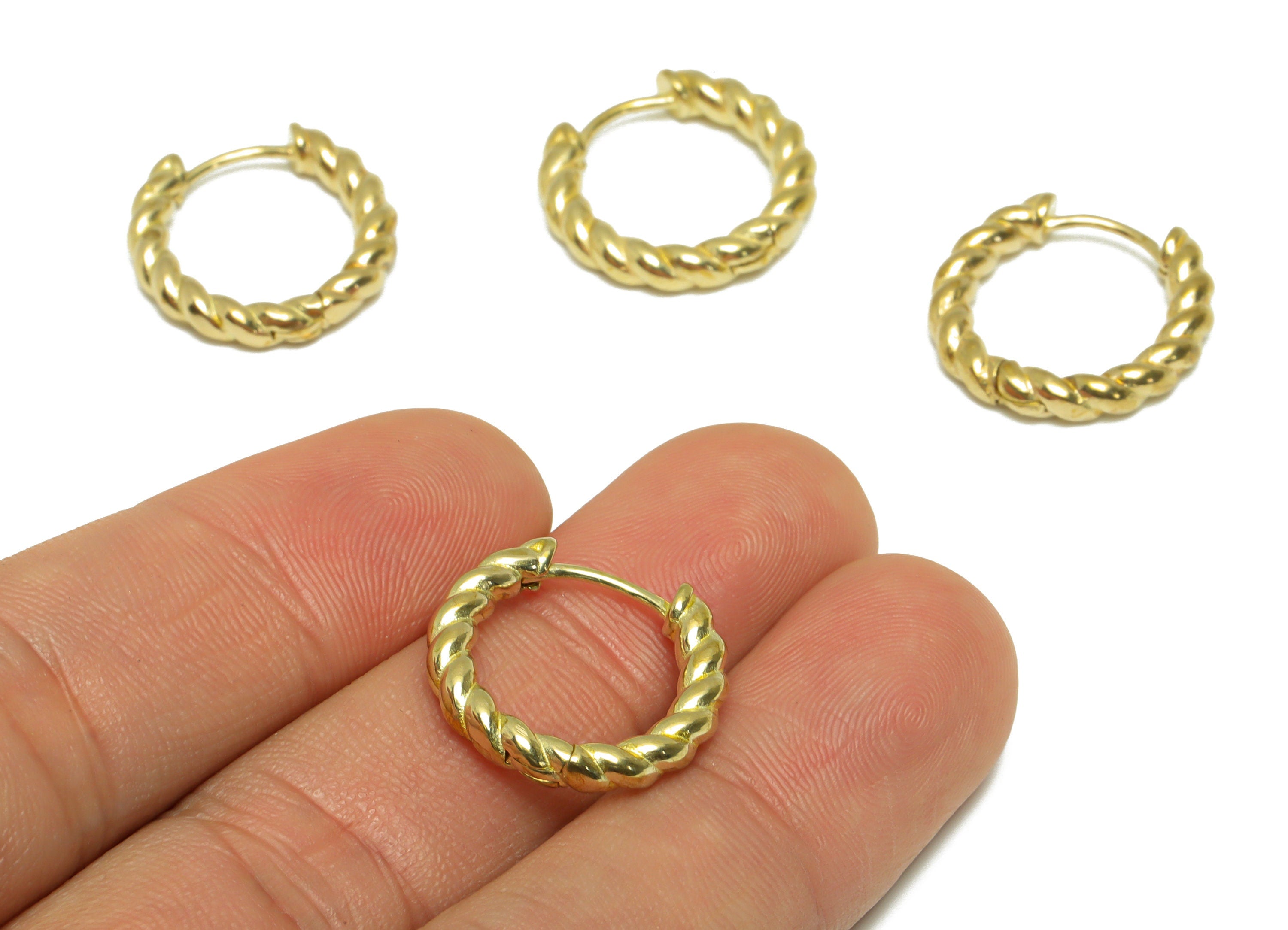 Brass Textured Huggie Hoop Earring - Raw Brass Cable Twisted Huggie Earring Clasp - Brass Curly Wire Hoop Clasp Earring - 19x18x3mm - PP9711 - DOMEDBAZAAR