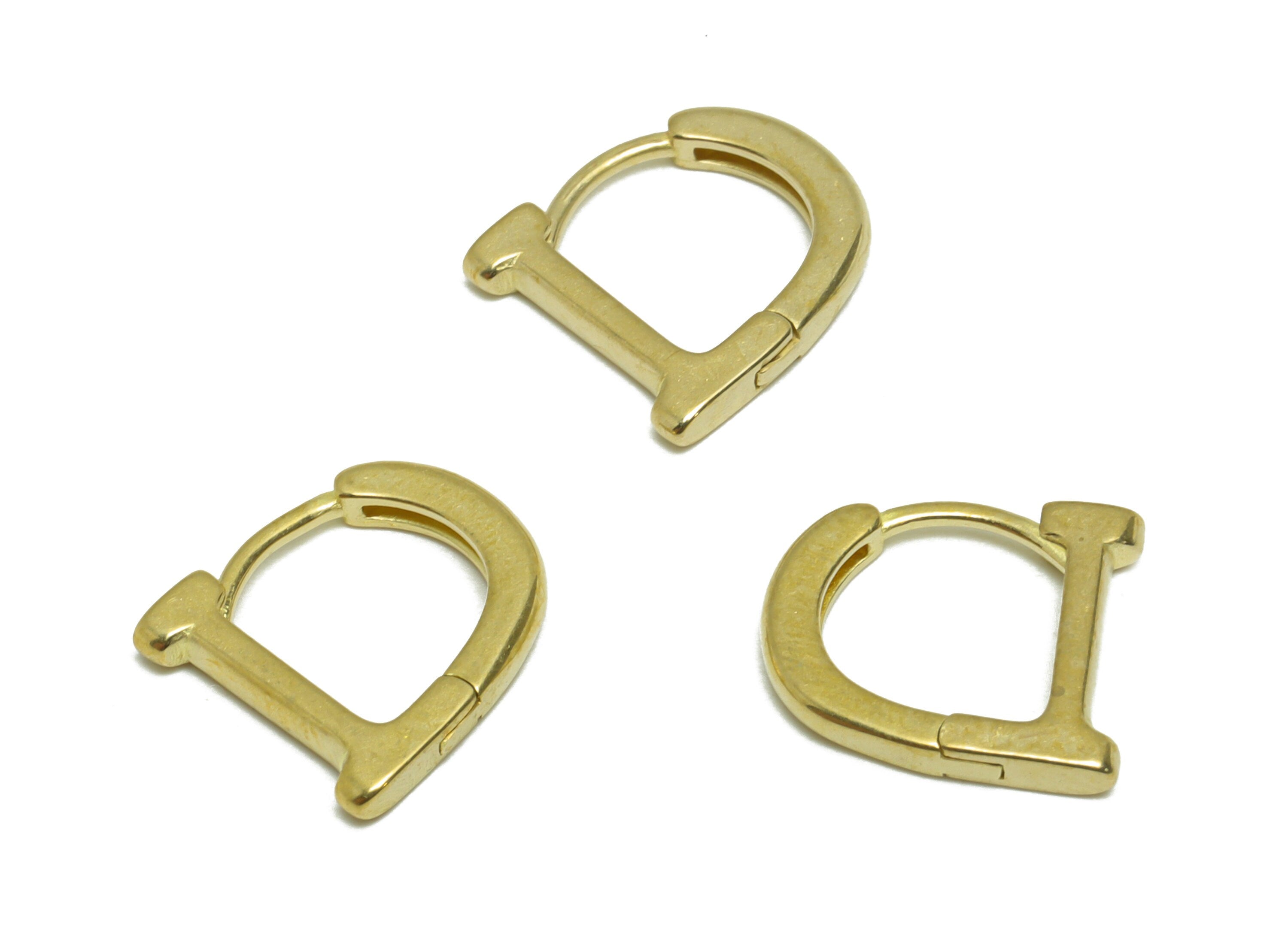 Brass D Huggie Hoop Earrings - Raw Brass D Hoop Wire Earring - Brass Dainty Hoop Earrings - Geometric Huggie Earring - 13.4x12x2mm - PP9774 - DOMEDBAZAAR