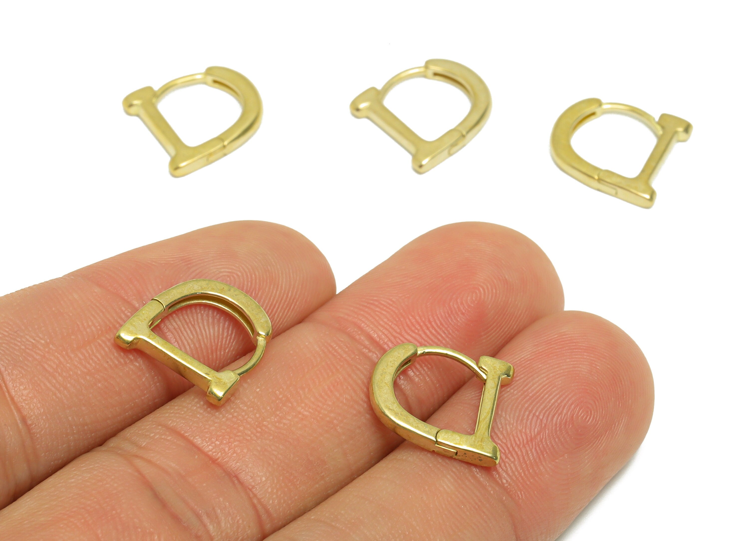 Brass D Huggie Hoop Earrings - Raw Brass D Hoop Wire Earring - Brass Dainty Hoop Earrings - Geometric Huggie Earring - 13.4x12x2mm - PP9774 - DOMEDBAZAAR