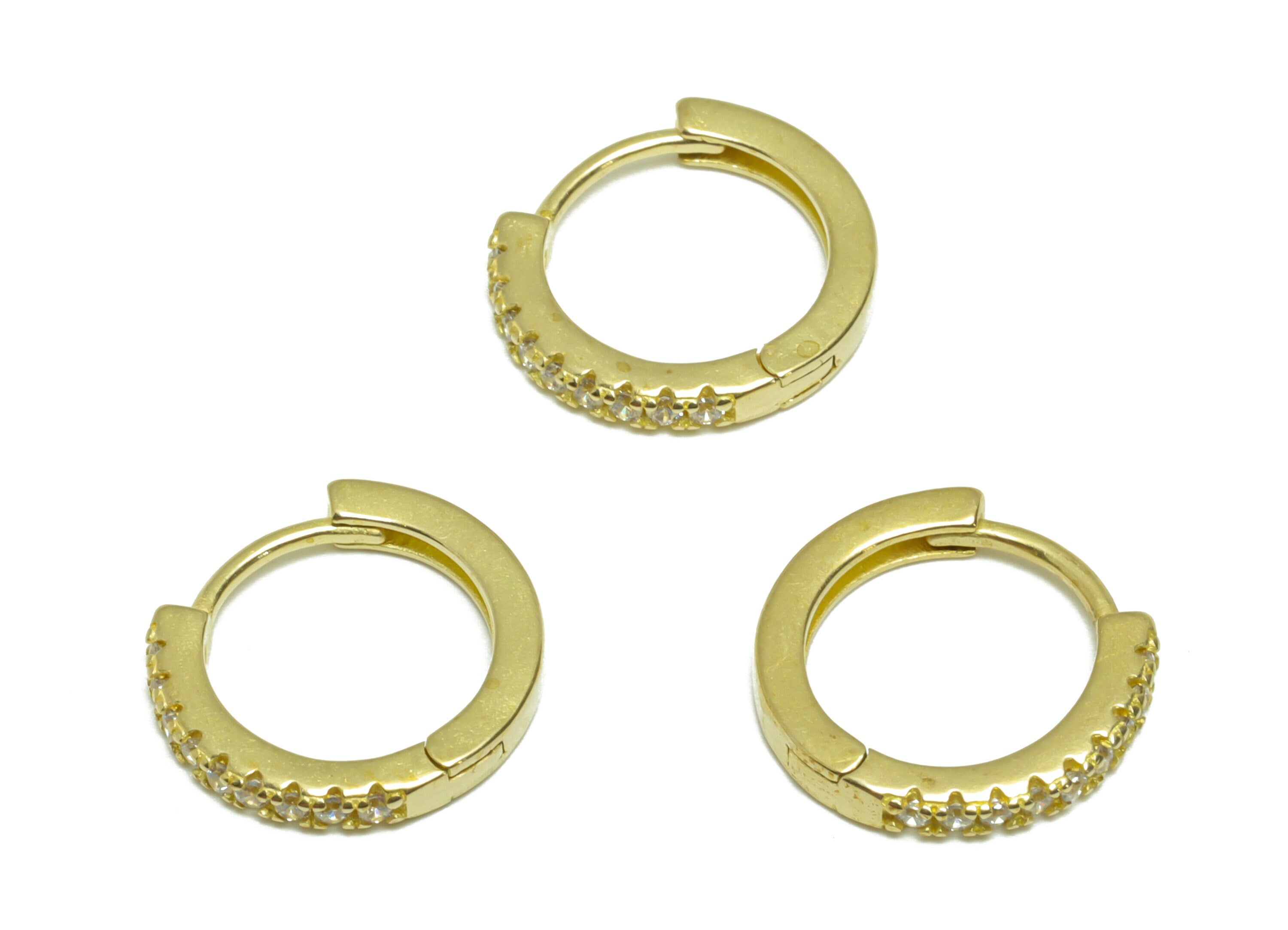 Brass Round CZ Huggie Hoop Earring - Raw Brass Circle Wire Hoop Clasp Earring - Brass Cubic Zircon Hoop Earring - 14.2x13x2.17mm - PP9716 - DOMEDBAZAAR