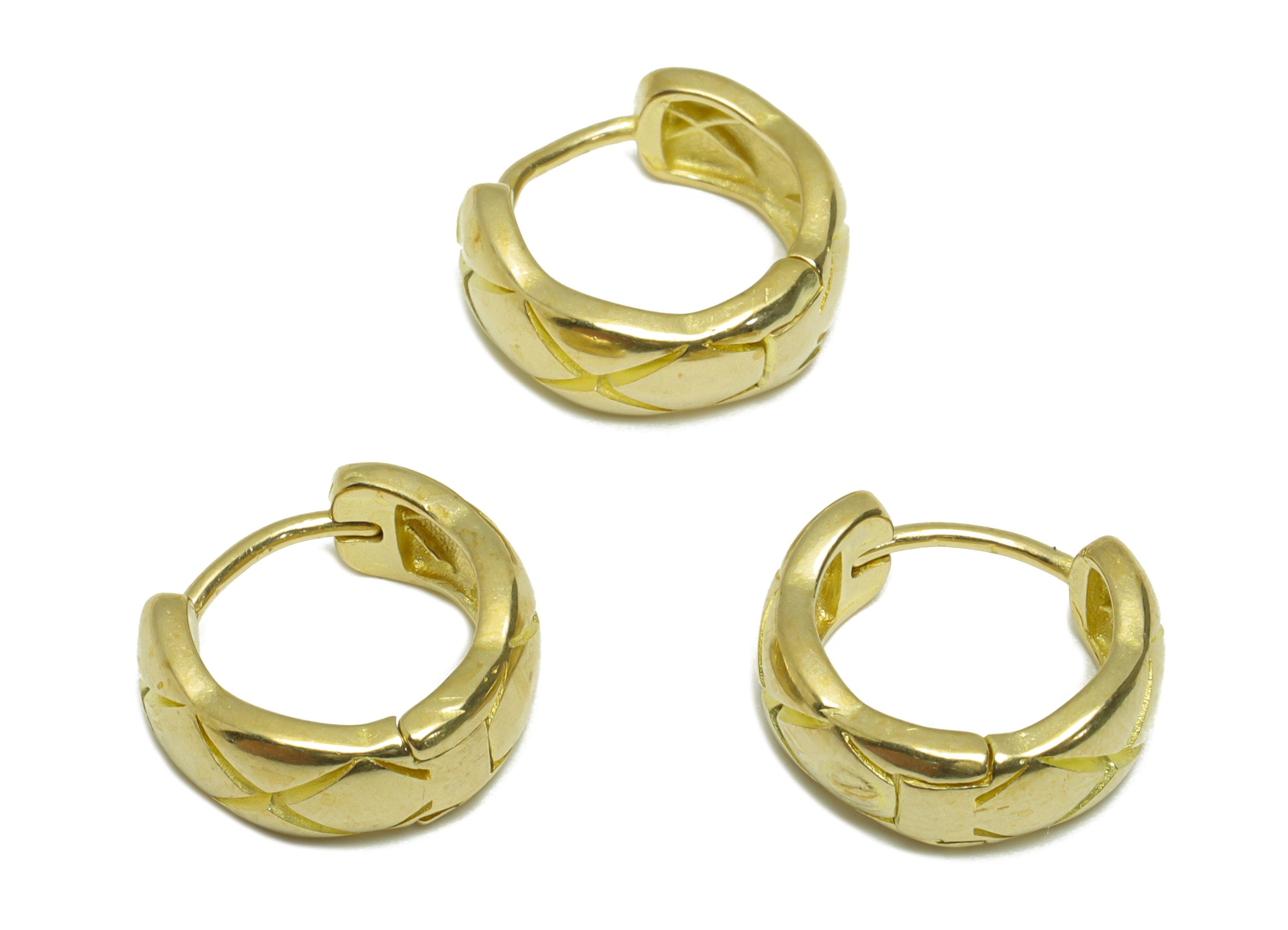 15mm Brass Textured Huggie Hoop Earring - Raw Brass Thick Wire Earring Clasp - Brass Round Clasp Hoop Earring -15.5x14.4x5.94mm - PP9757 - DOMEDBAZAAR