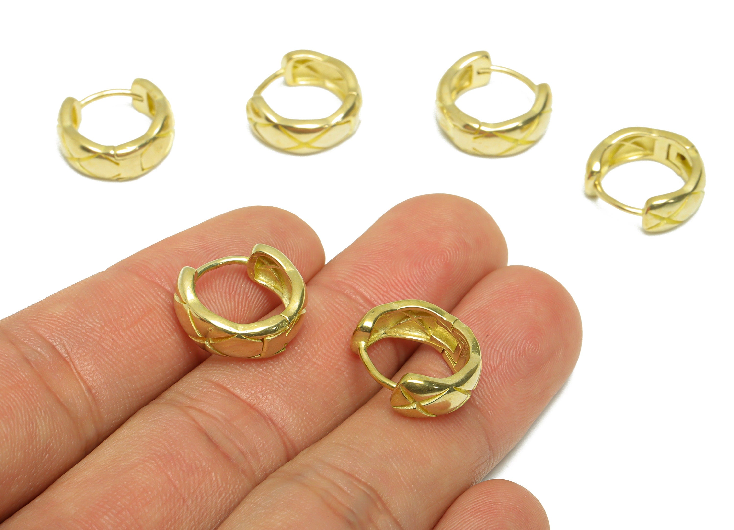 15mm Brass Textured Huggie Hoop Earring - Raw Brass Thick Wire Earring Clasp - Brass Round Clasp Hoop Earring -15.5x14.4x5.94mm - PP9757 - DOMEDBAZAAR