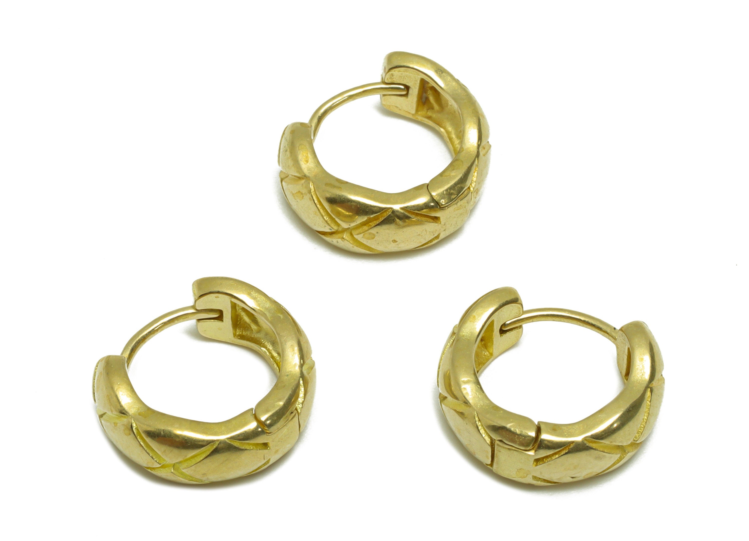 14mm Brass Textured Huggie Hoop Earring - Raw Brass Thick Wire Earring Clasp - Brass Round Clasp Hoop Earring - 14x12.7x5.36mm - PP9728 - DOMEDBAZAAR