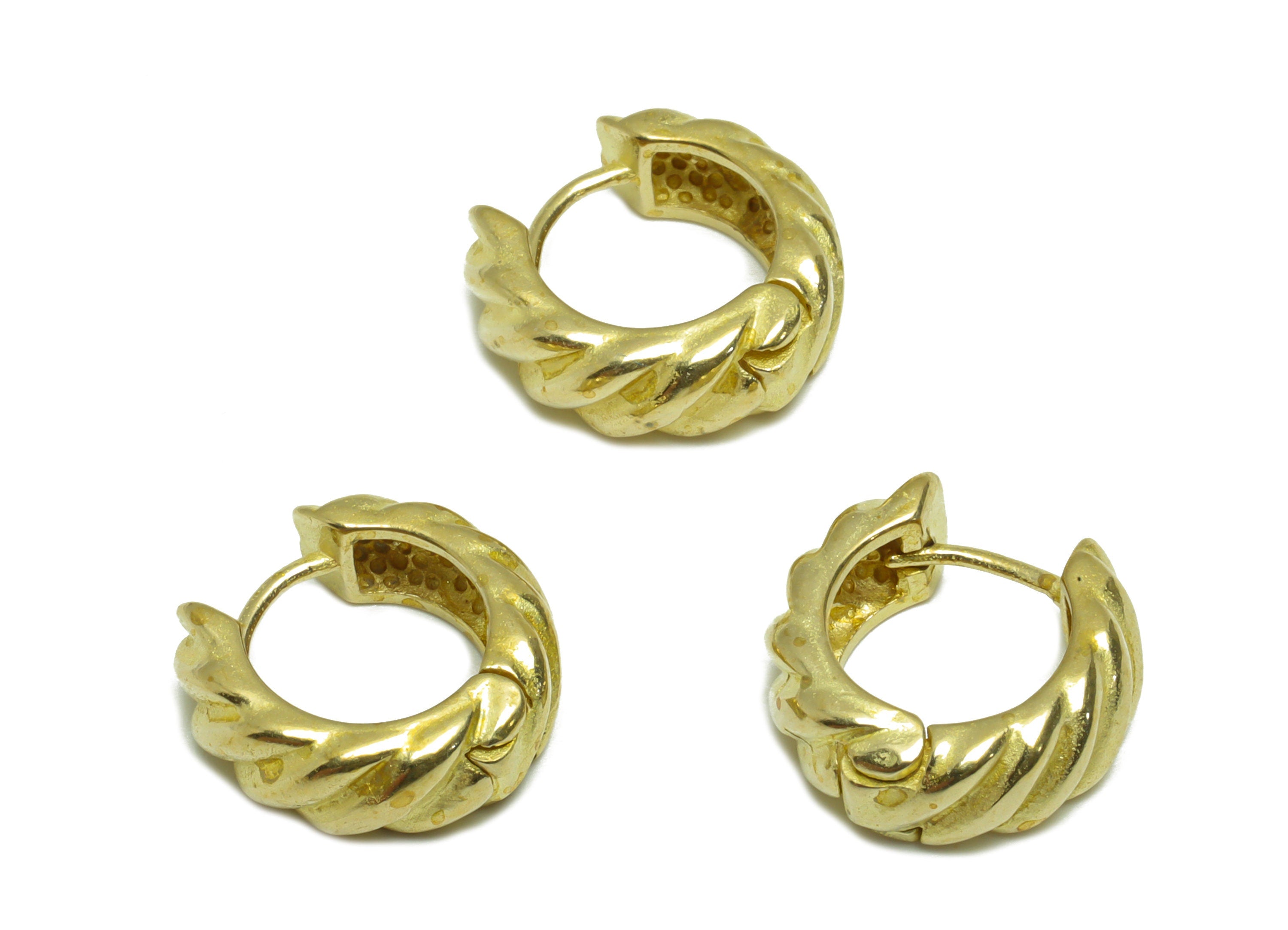 Brass Textured Huggie Hoop Earring - Raw Brass Twisted Wire Earring Clasp - Brass Twisted Huggie Earring - 14x13.4x5.2mm - PP9727 - DOMEDBAZAAR