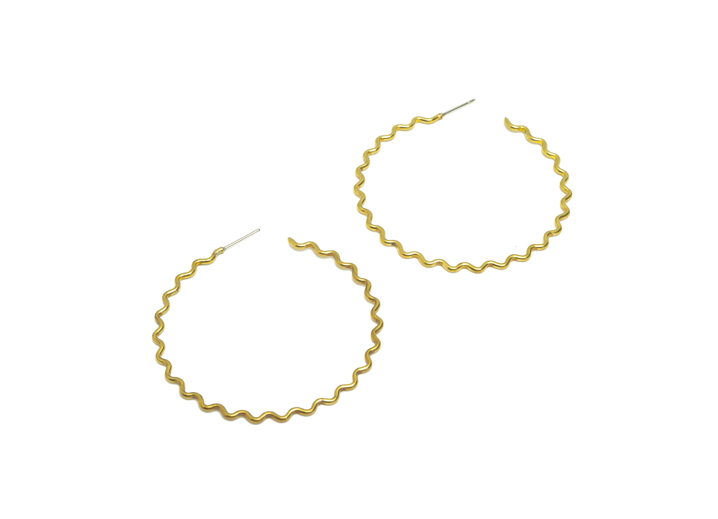 53mm Wire C Hoop Earring Stud - Raw Brass Wavy Hoop Earring Post - Brass Open Hoop Earring Post - Wavy Hoop Earring - 53.12x53x1mm - PP9364 - DOMEDBAZAAR