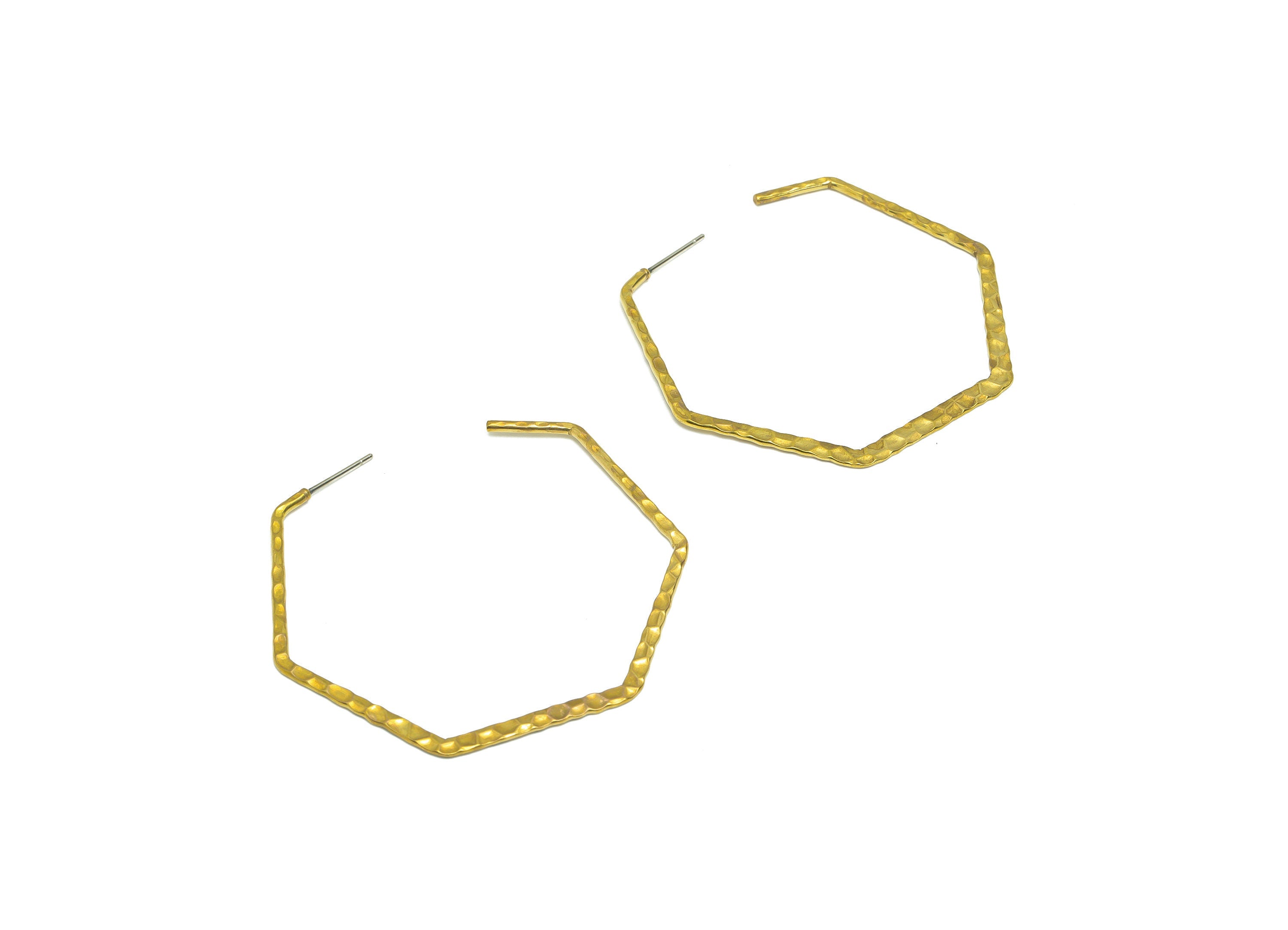 Hammered Hexagon C Hoop Earring - Raw Brass Hoop Earring Post - Brass Open Hoop Earring Post - Geometry Hoop Earring - 48x50x1mm - PP9376 - DOMEDBAZAAR