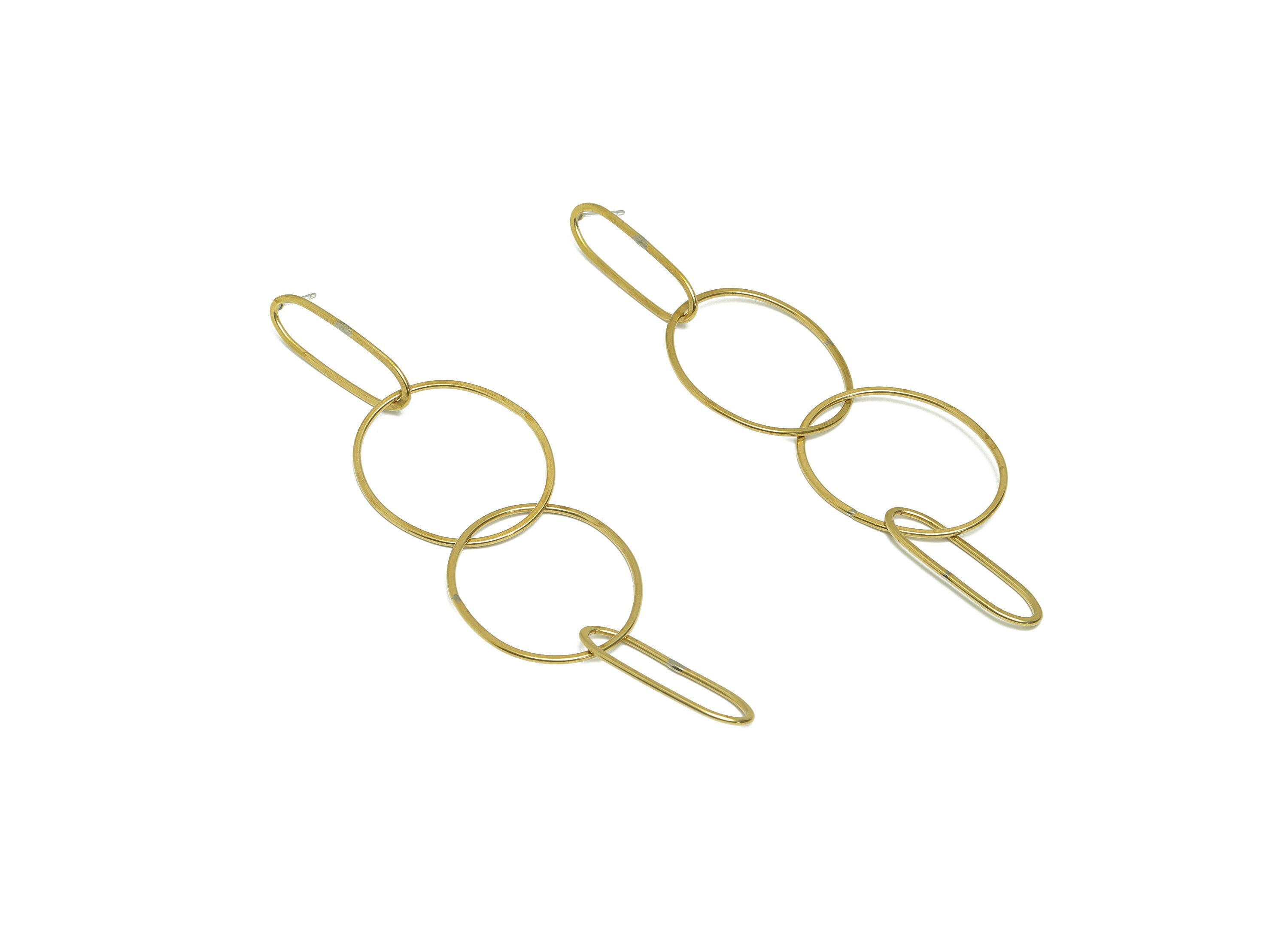 Oval Dangle Earring Stud - Raw Brass Hang Oval Earring Post - Oval Earring Post - Geometry Interlock Hoop Earring - 114x29x1mm - PP9370 - DOMEDBAZAAR