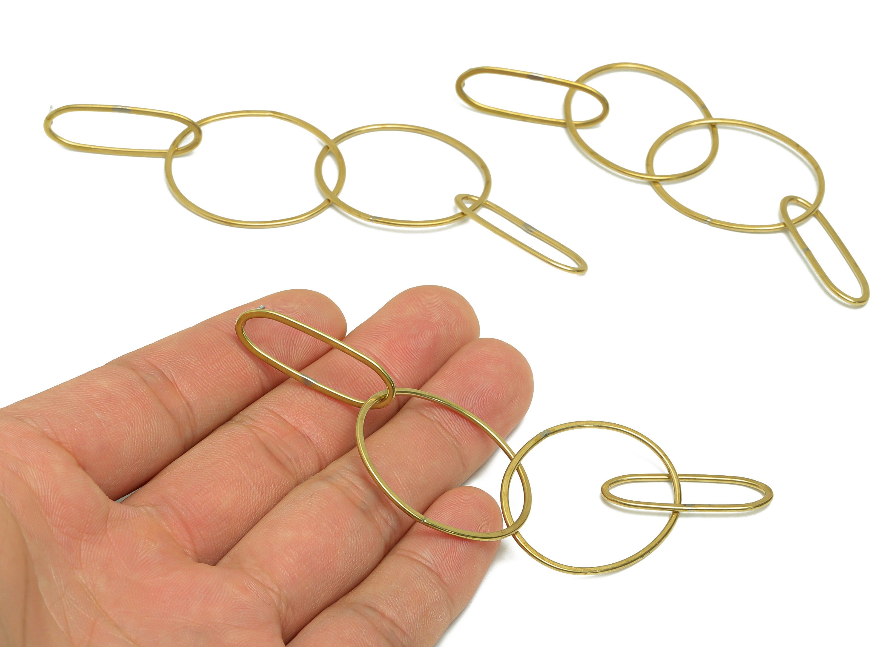 Oval Dangle Earring Stud - Raw Brass Hang Oval Earring Post - Oval Earring Post - Geometry Interlock Hoop Earring - 114x29x1mm - PP9370 - DOMEDBAZAAR