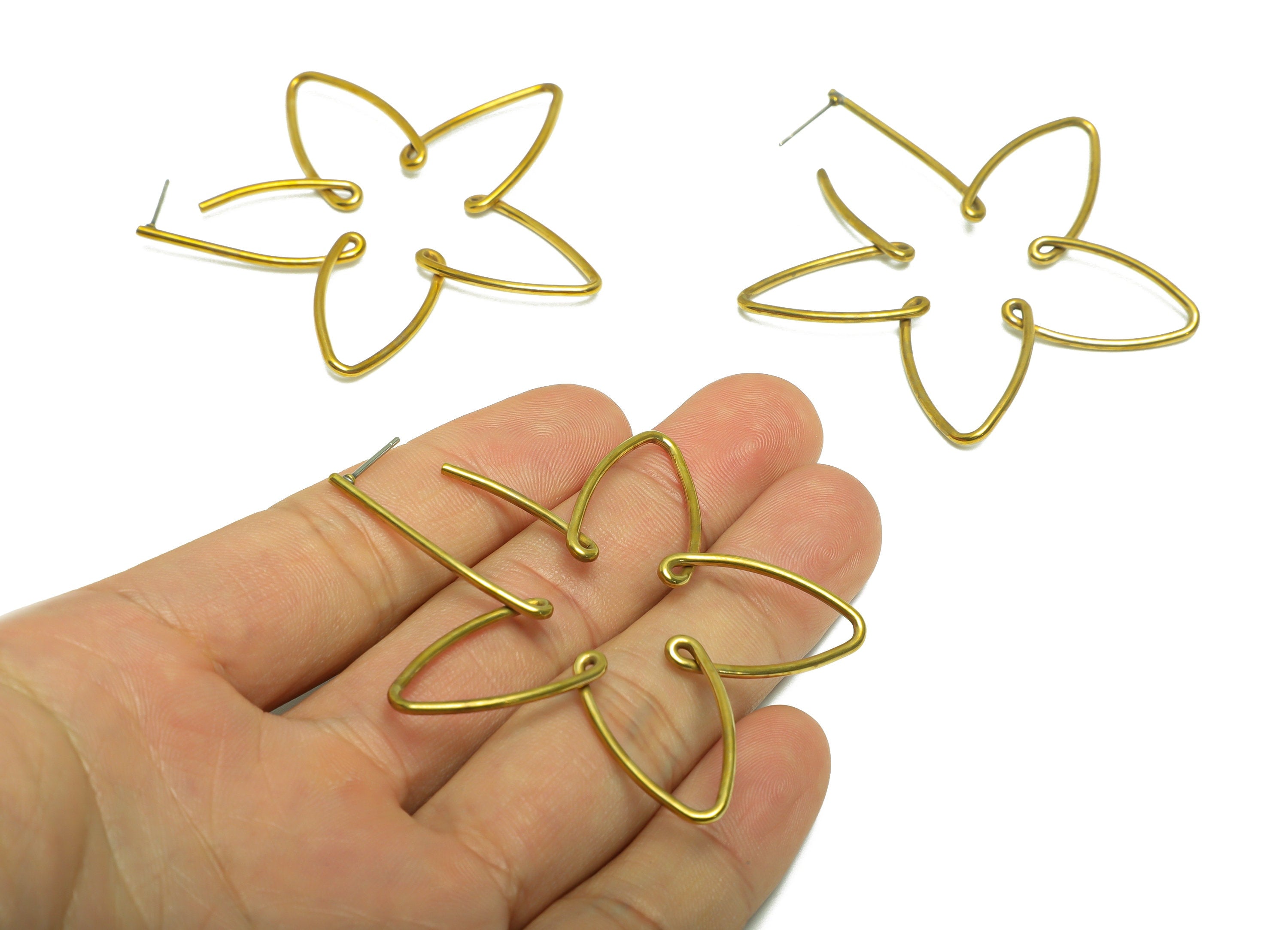 Brass Flower Wire Earring Stud - Raw Brass Wire Earring Post - Brass Star Earring Post - Flower Earring Post - 57.64x52.2x1.4mm - PP9348 - DOMEDBAZAAR
