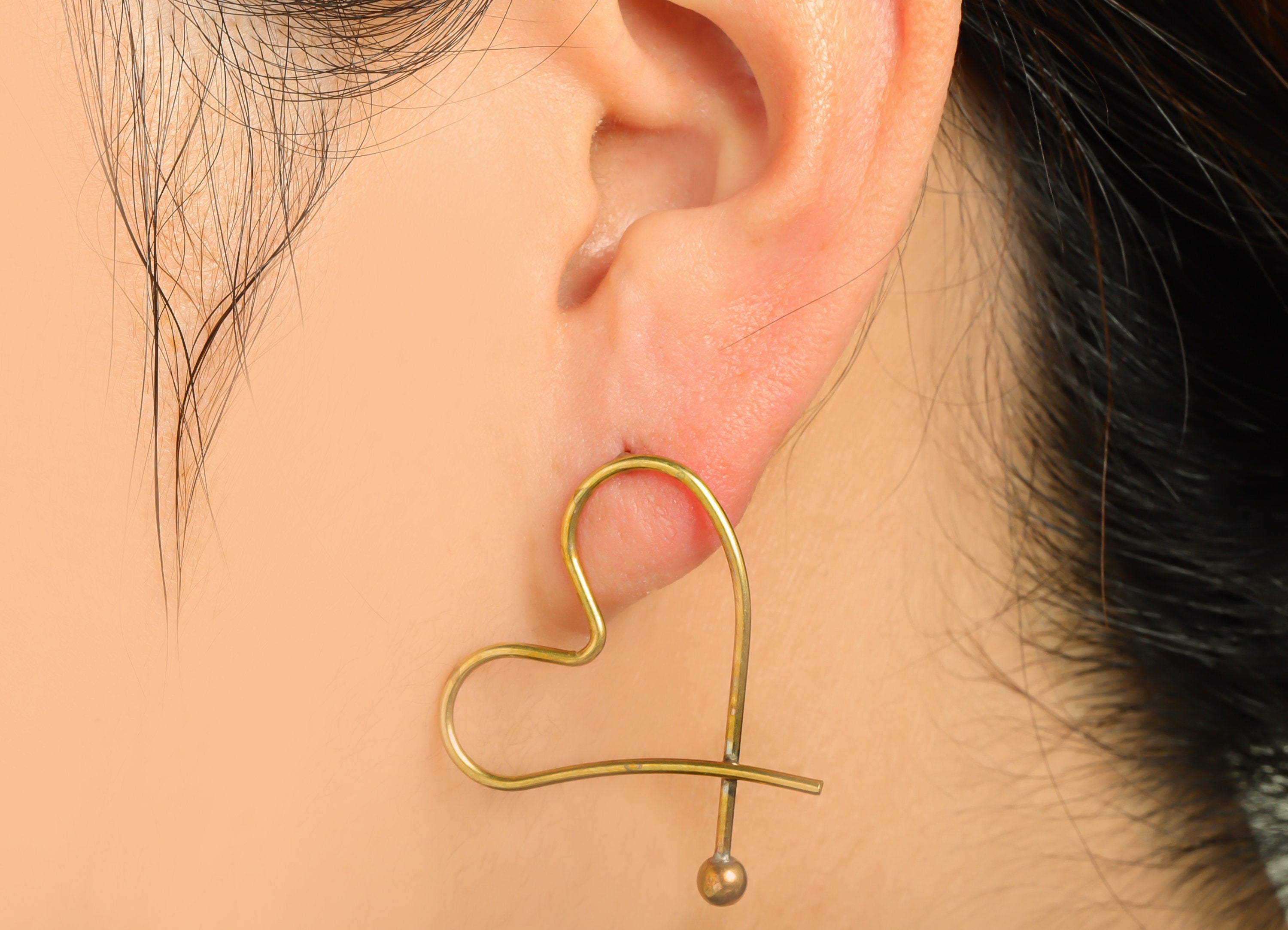 Brass Heart Wire Earring Stud - Raw Brass Wire Earring Post - Brass Heart Ball Earring Post - Heart Bead Earring Post - 33.8x28x1mm - PP9356 - DOMEDBAZAAR