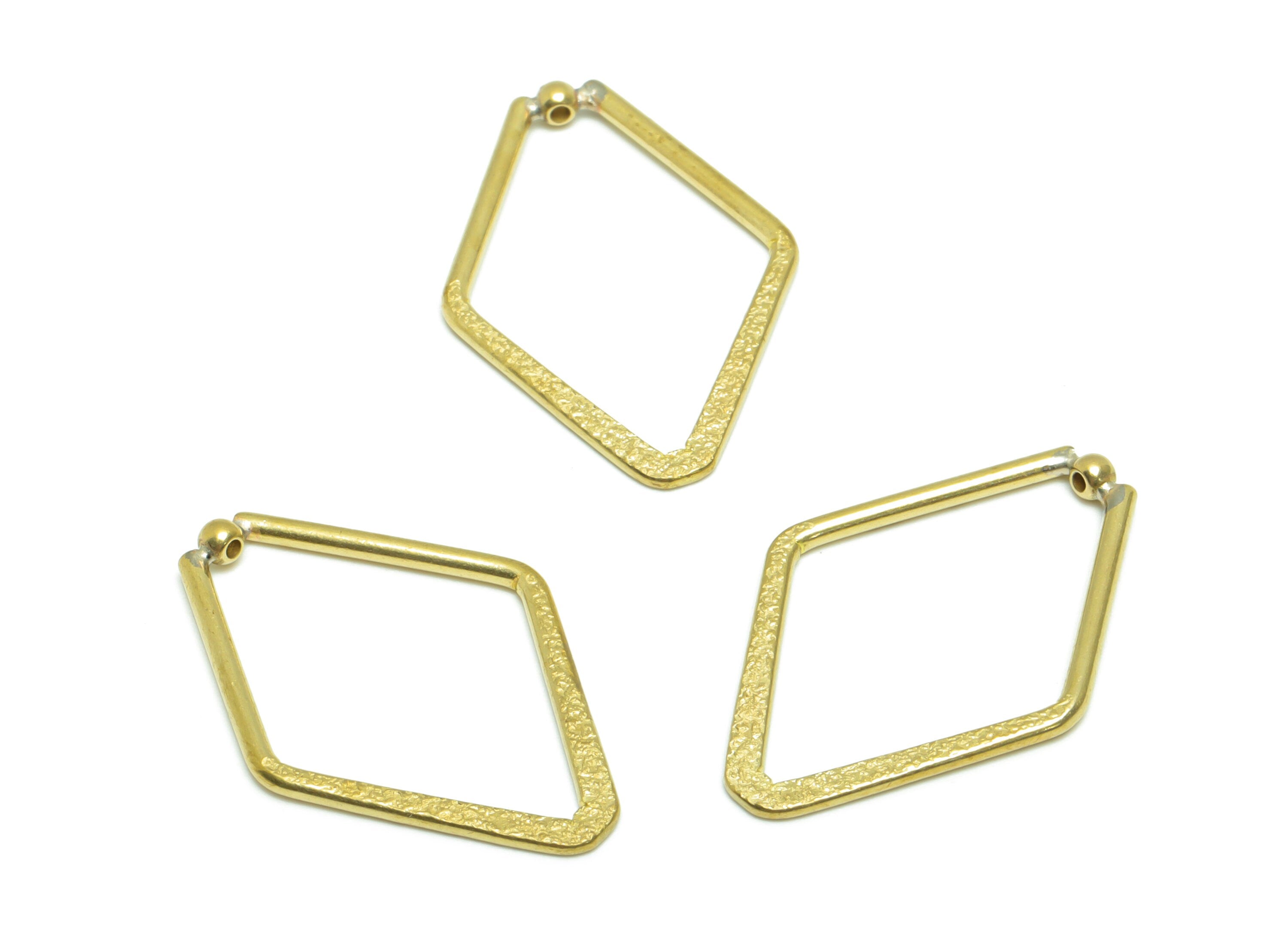 Brass Diamond Earring Charm - Raw Brass Textured Earring Charm - Hammered Rhombic Earring Charm - Bead Pendant - 28.26x19.27x1.29mm - PP9366 - DOMEDBAZAAR
