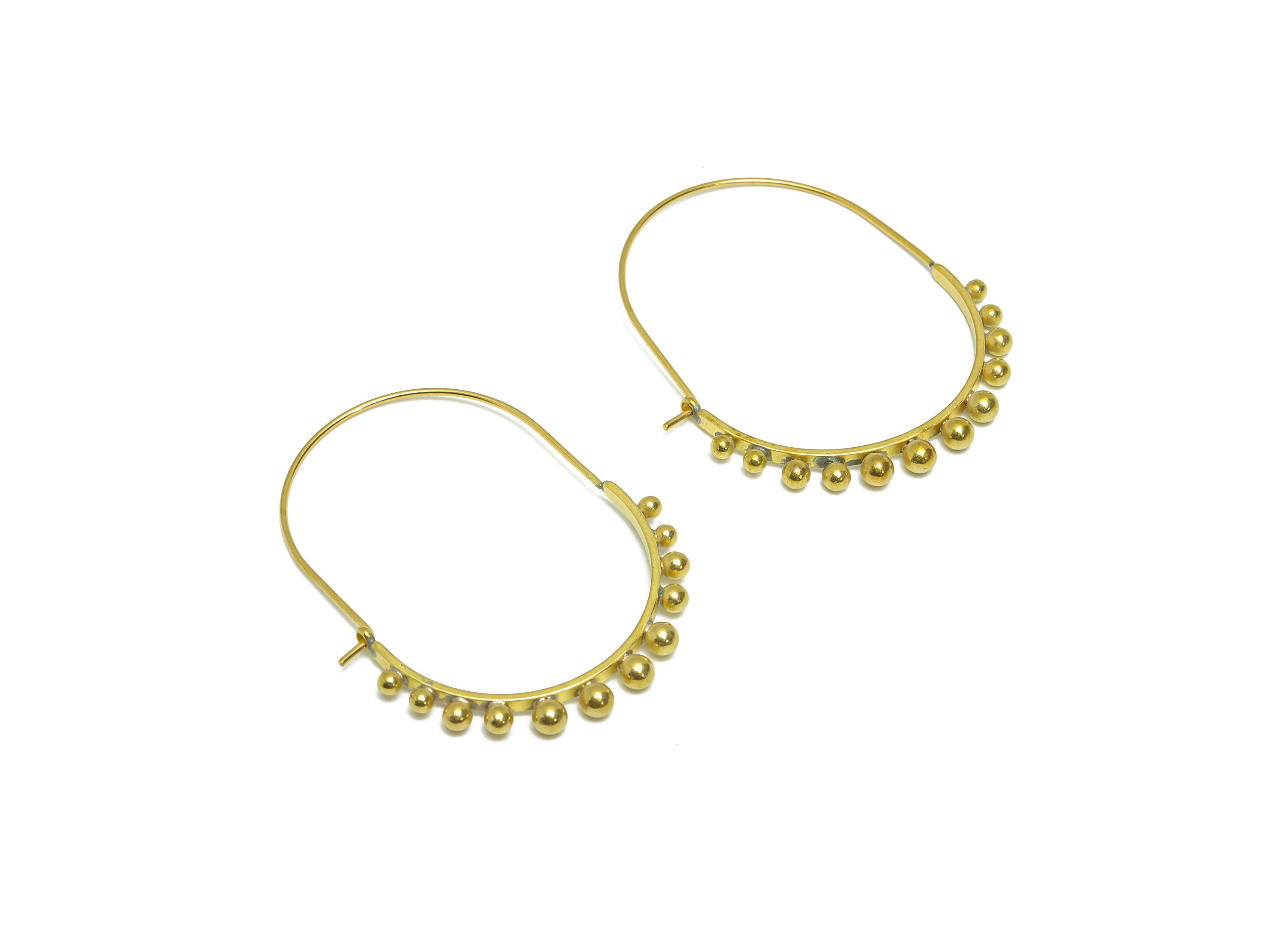 Brass Huge Beaded Wire Hoop Earring - Raw Brass Hoop Earring - Brass Wire Hoop Earring - Beaded Hoop Earring - 46.3x35.7x3.33mm - PP9357 - DOMEDBAZAAR
