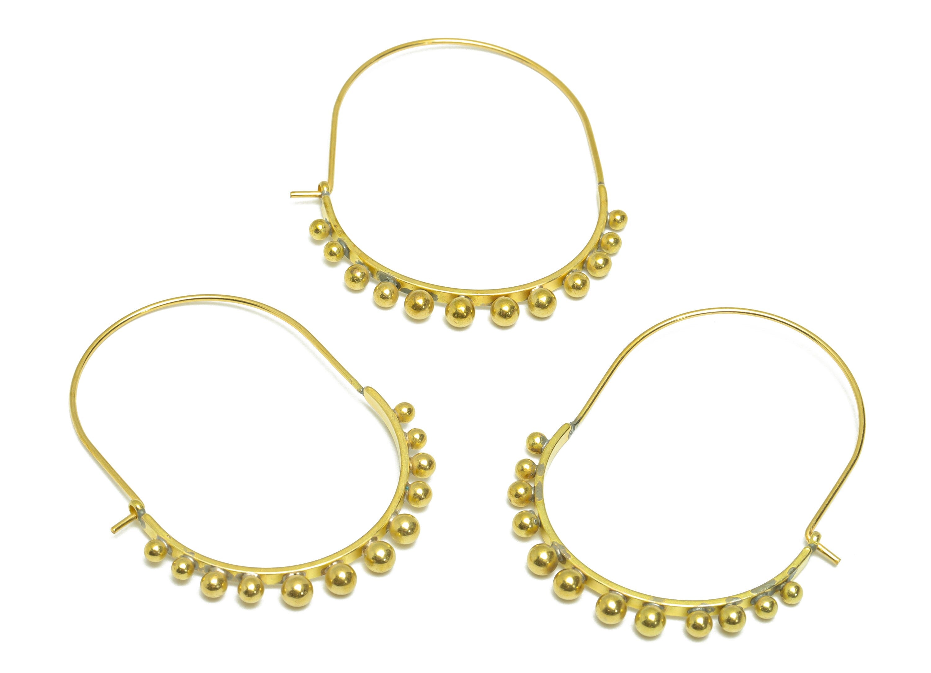 Brass Huge Beaded Wire Hoop Earring - Raw Brass Hoop Earring - Brass Wire Hoop Earring - Beaded Hoop Earring - 46.3x35.7x3.33mm - PP9357 - DOMEDBAZAAR