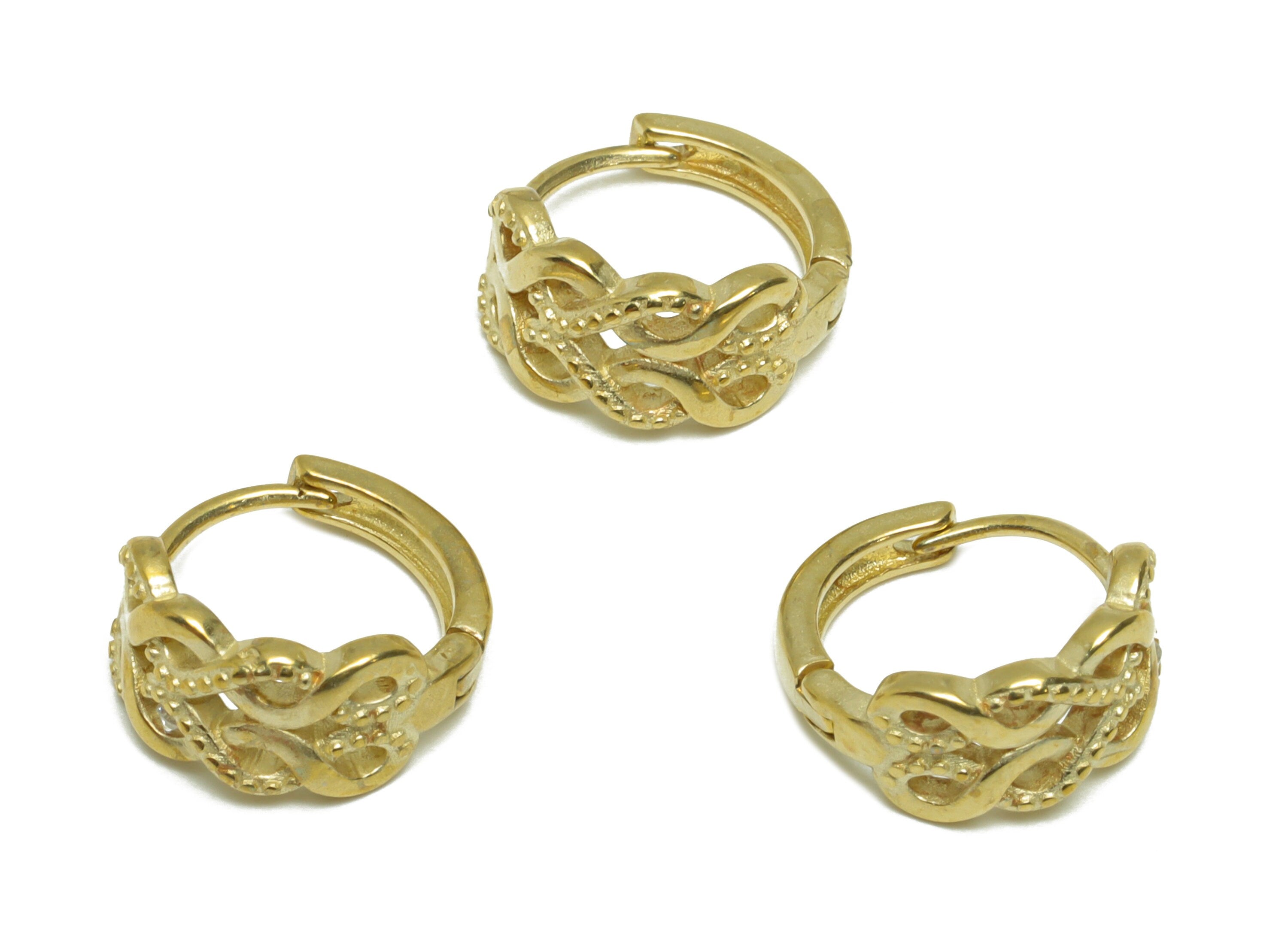 Brass Round Huggie Hoop Earring - Raw Brass Twisted Hoop Wire Earring - Brass Textured Huggie Hoop Earring - 14.1x13.3x6.7mm - PP9804 - DOMEDBAZAAR