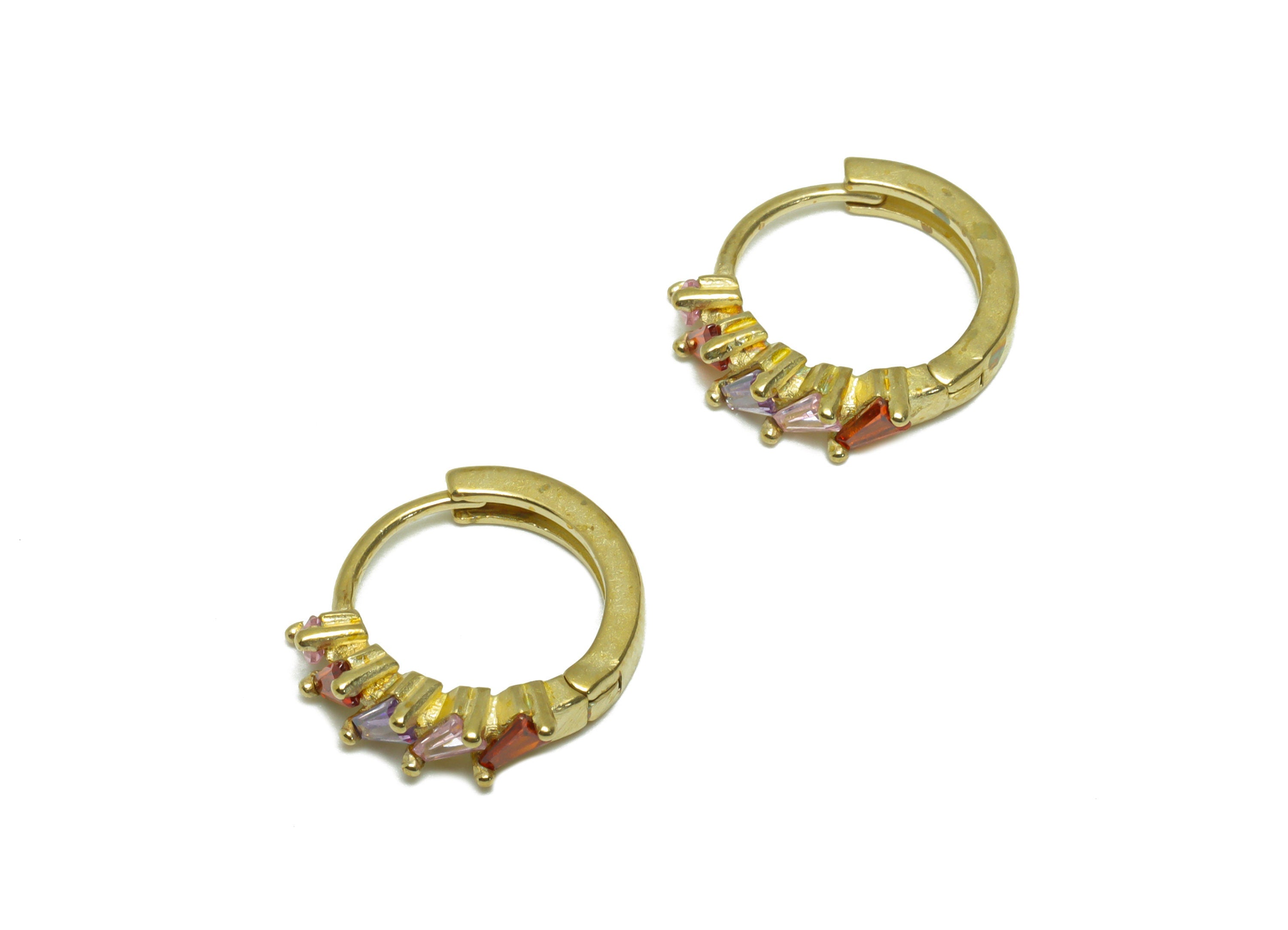 Brass Trapezoid Huggie Hoop Earring - Raw Brass Cubic Zircon Hoop Wire Earring - Rainbow CZ Zircon Huggie Hoop Earring - 15x13x3mm - PP9816 - DOMEDBAZAAR