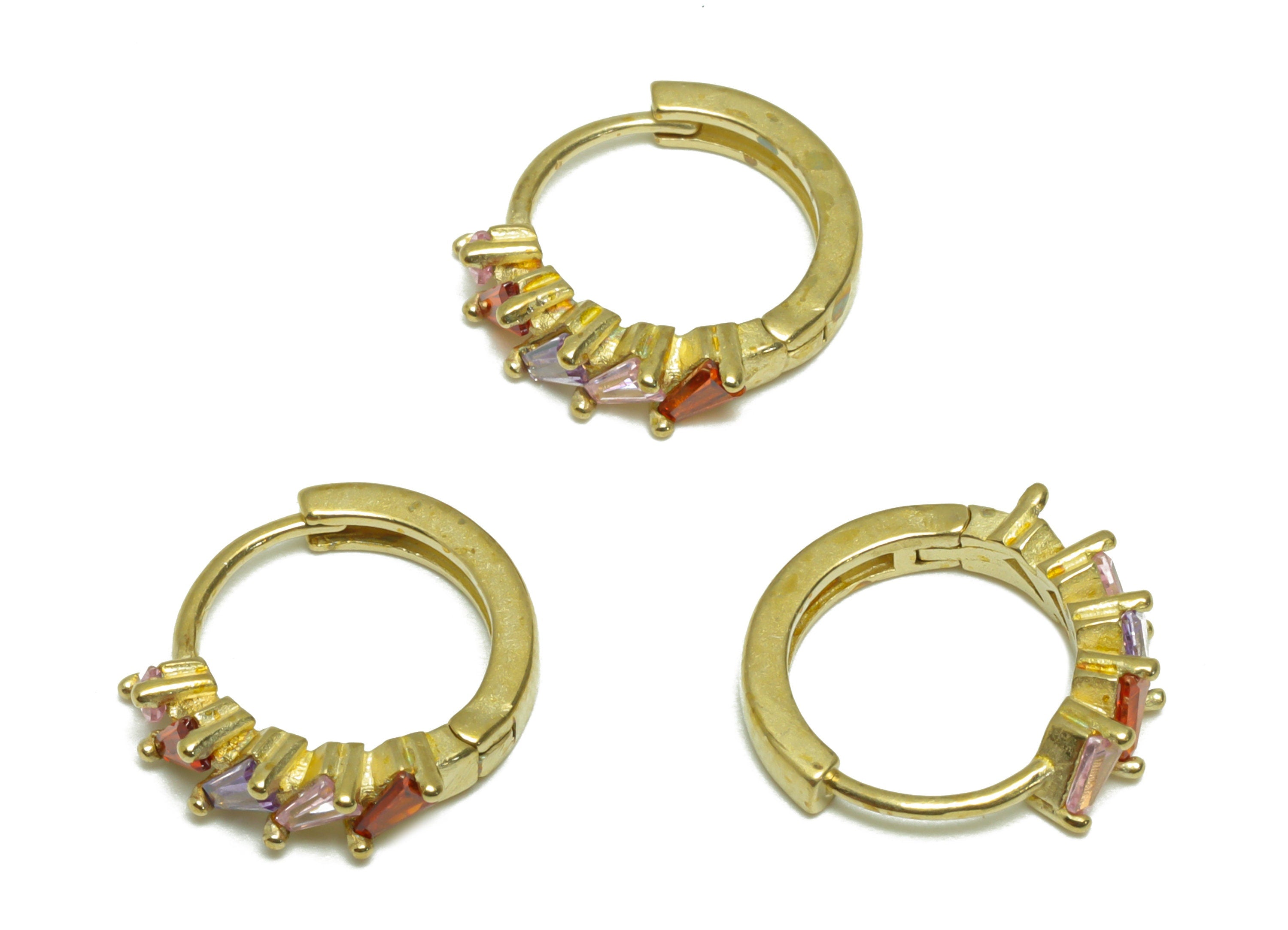 Brass Trapezoid Huggie Hoop Earring - Raw Brass Cubic Zircon Hoop Wire Earring - Rainbow CZ Zircon Huggie Hoop Earring - 15x13x3mm - PP9816 - DOMEDBAZAAR