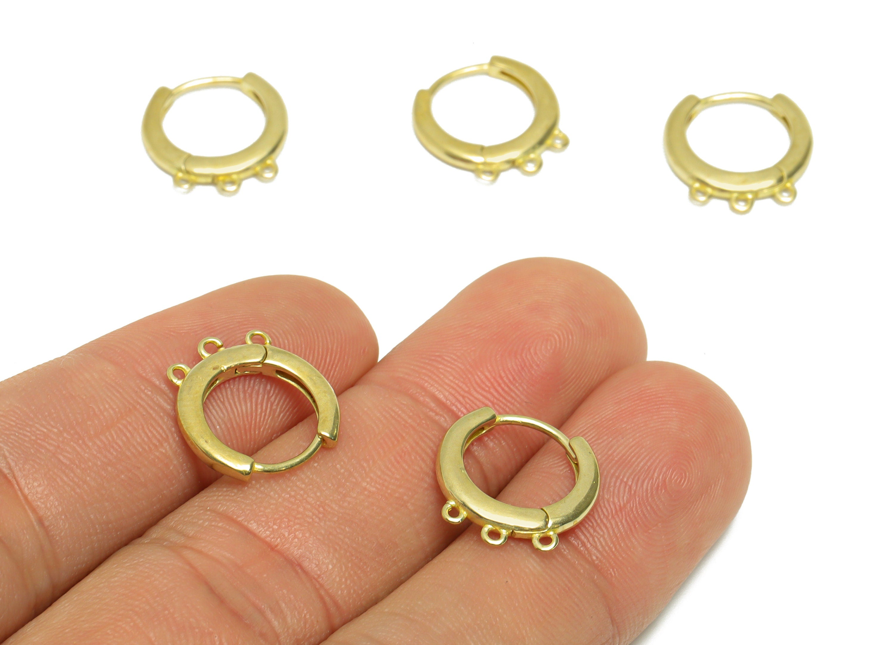 Round Huggie Hoop Earring - Raw Brass Earring Clasp With 3 Loop - Brass Clasp Hoop Earring For Tassel Chain - 14.5x14.2x1.97mm - PP9812 - DOMEDBAZAAR