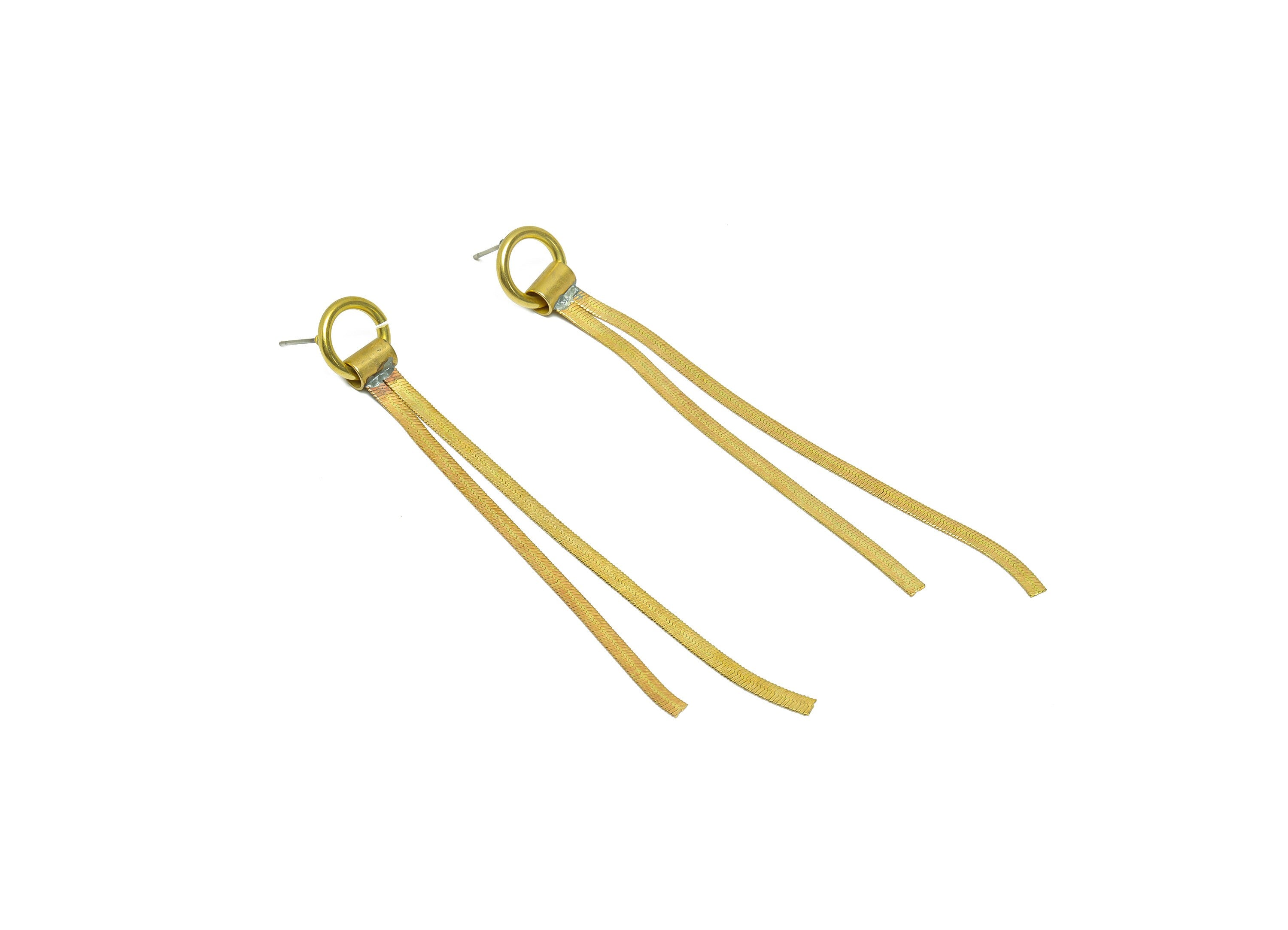 Brass Tassel Earring Stud - Raw Brass Snake Chain Earring Post - Brass Round Tassel Chain Earring Post - Tassel Post - 90x12x1mm - PP9969 - DOMEDBAZAAR