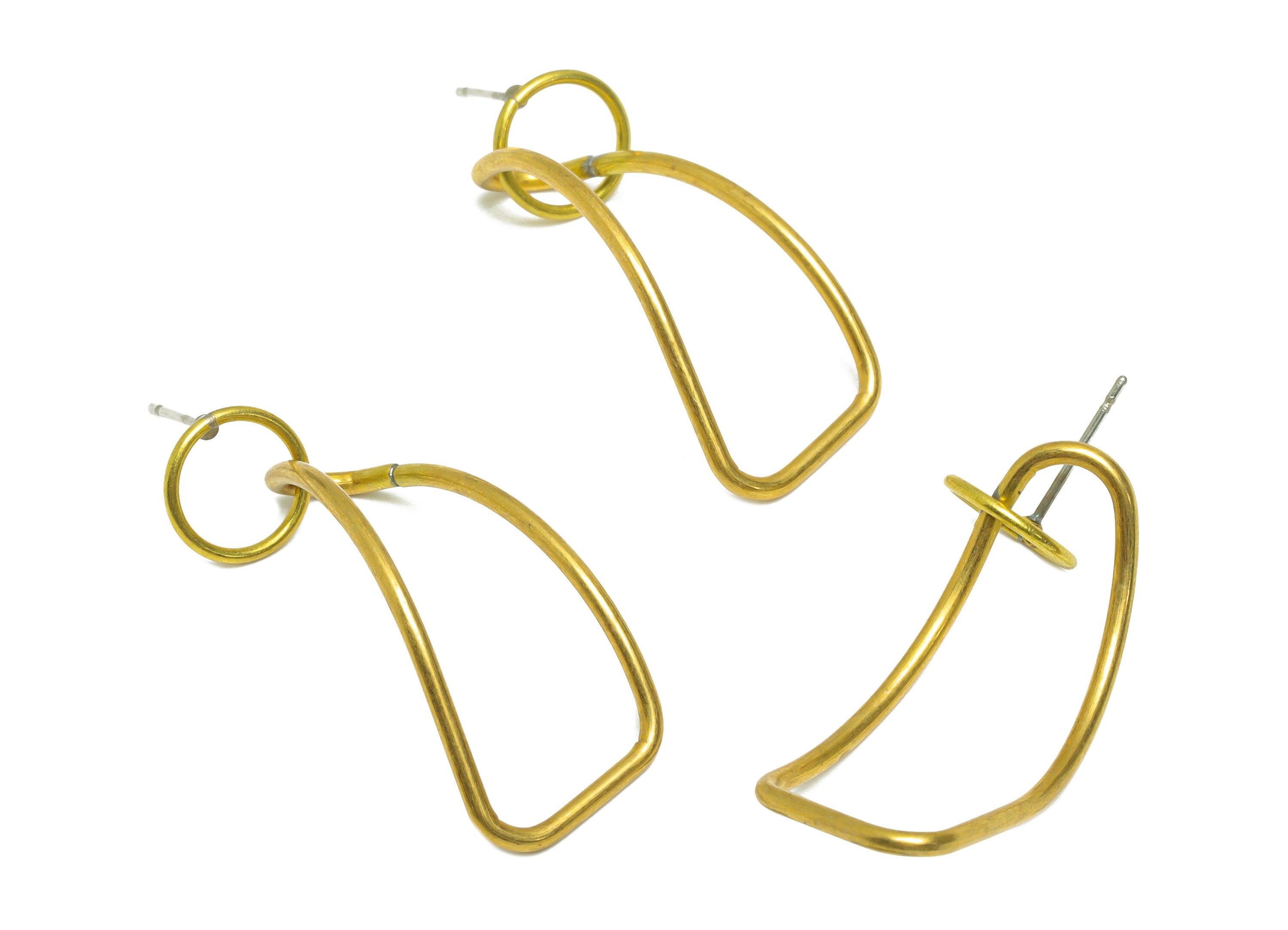 Brass Round Dangle Earring Stud - Raw Brass Twisted Wire Earring Post - Brass Curly Wire Circle Earring Post - 39.15x14.59x1.6mm - PP9921 - DOMEDBAZAAR