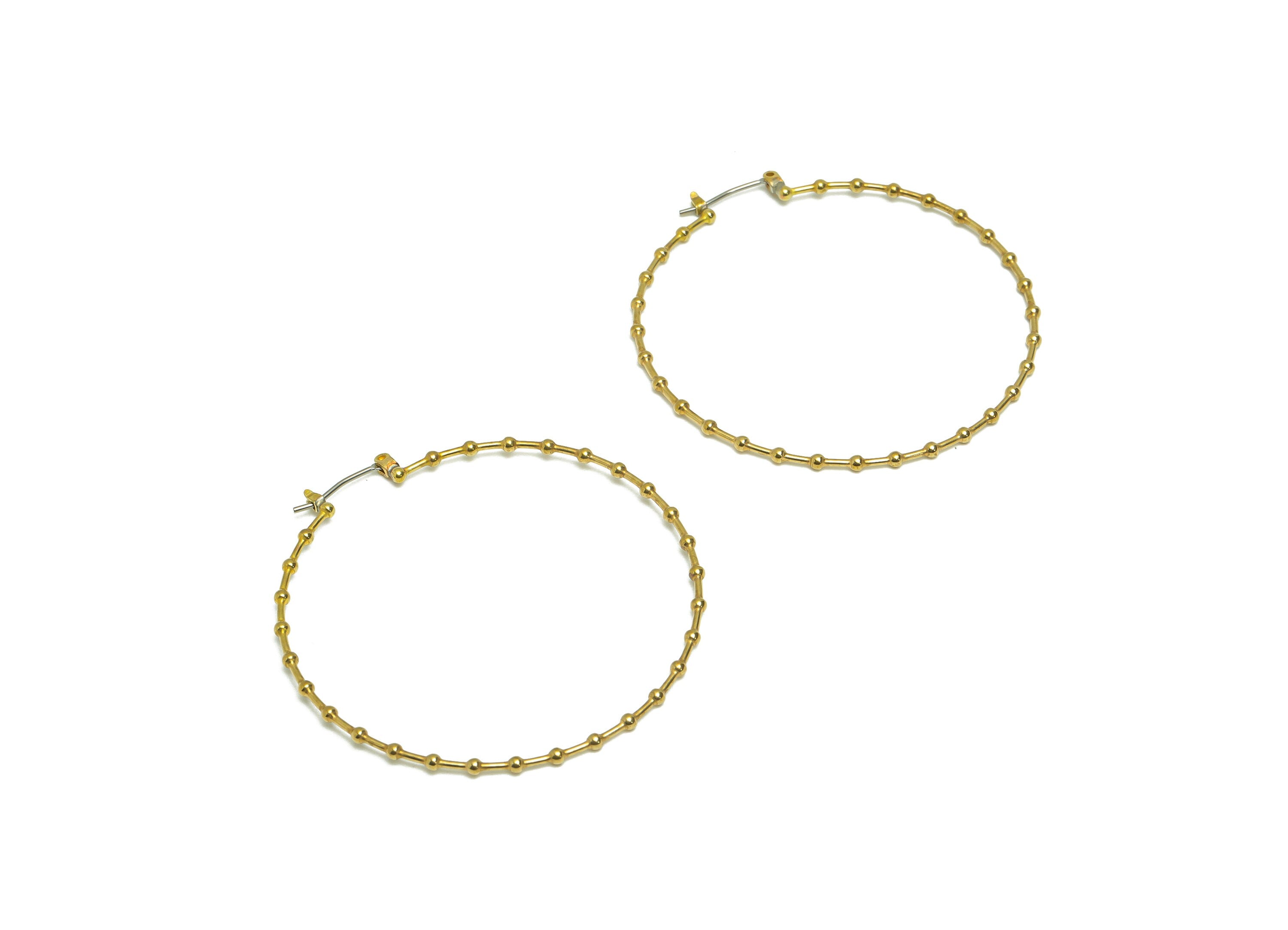 50mm Ball Hoop Earring - Raw Brass Hoop Earring - Brass Hinged Back Hoop Wire Earring - Ball Hoop Wire Earring - 50x49x1mm - PP9402 - DOMEDBAZAAR