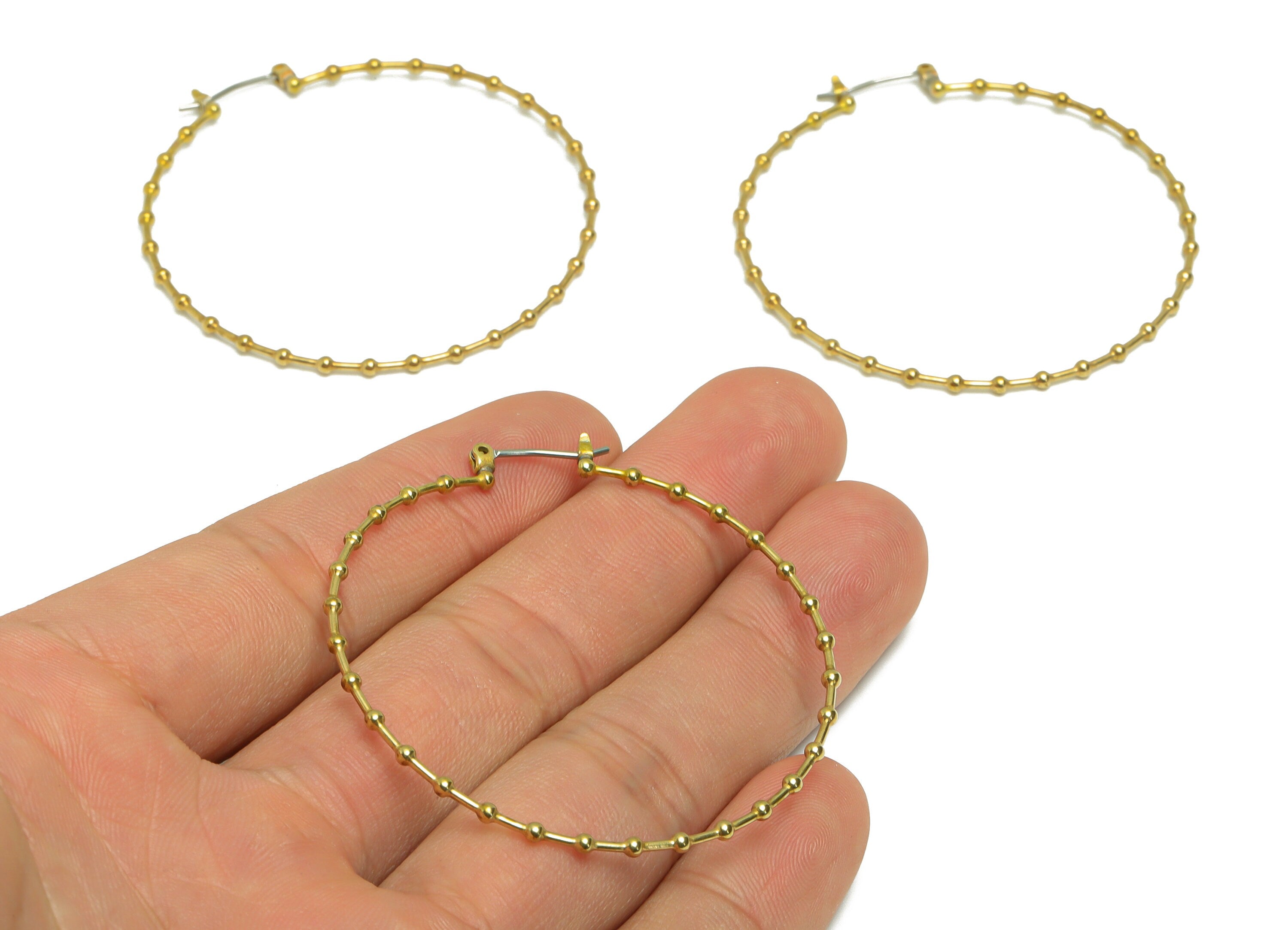 50mm Ball Hoop Earring - Raw Brass Hoop Earring - Brass Hinged Back Hoop Wire Earring - Ball Hoop Wire Earring - 50x49x1mm - PP9402 - DOMEDBAZAAR