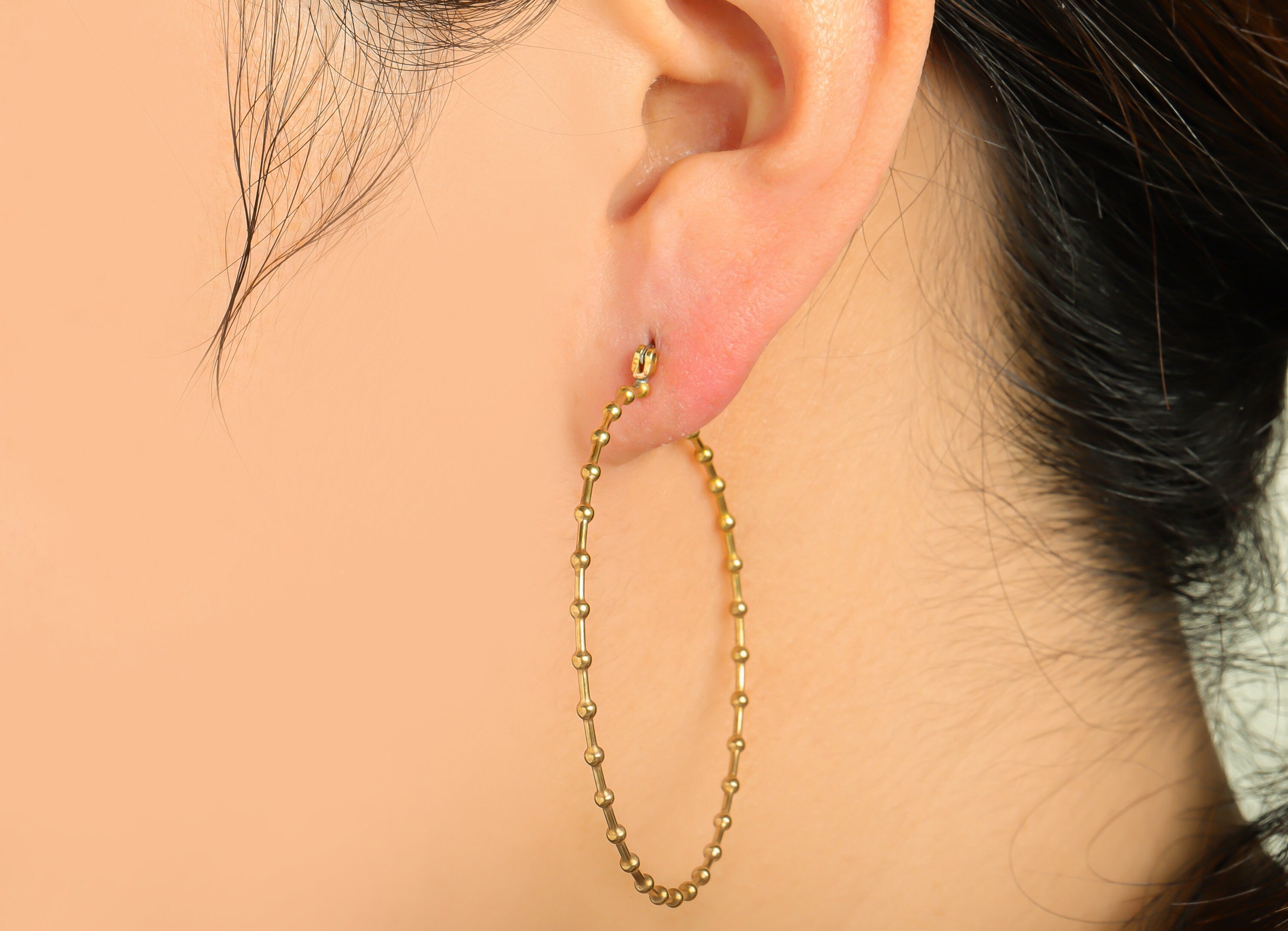 50mm Ball Hoop Earring - Raw Brass Hoop Earring - Brass Hinged Back Hoop Wire Earring - Ball Hoop Wire Earring - 50x49x1mm - PP9402 - DOMEDBAZAAR