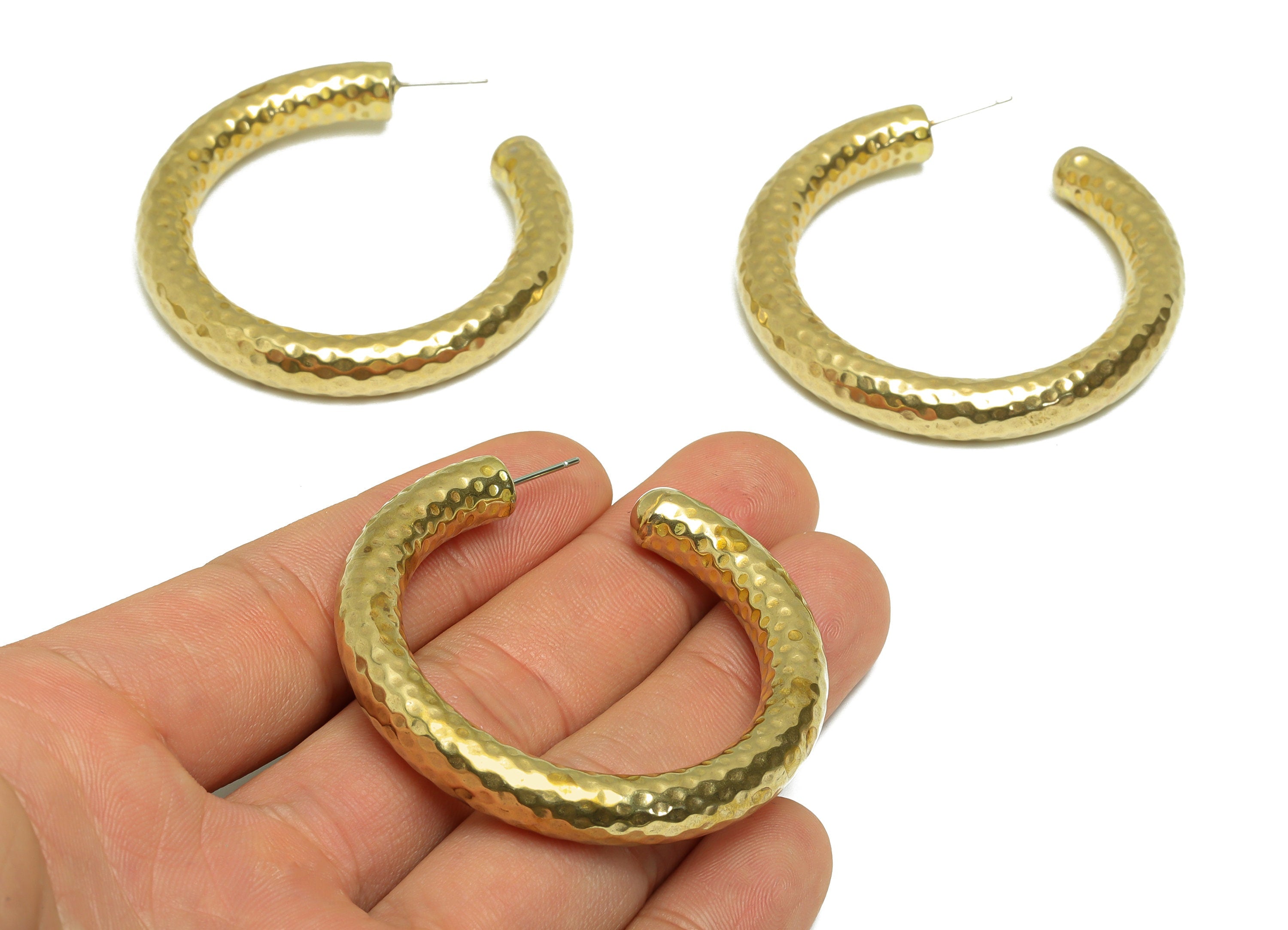 Brass Thick Hoop Earring Stud - Raw Brass Hoop Earring Post - Brass C Thick Hoop Earring Post - Hammered Hoop Earring - 51x50x6mm - PP9408 - DOMEDBAZAAR