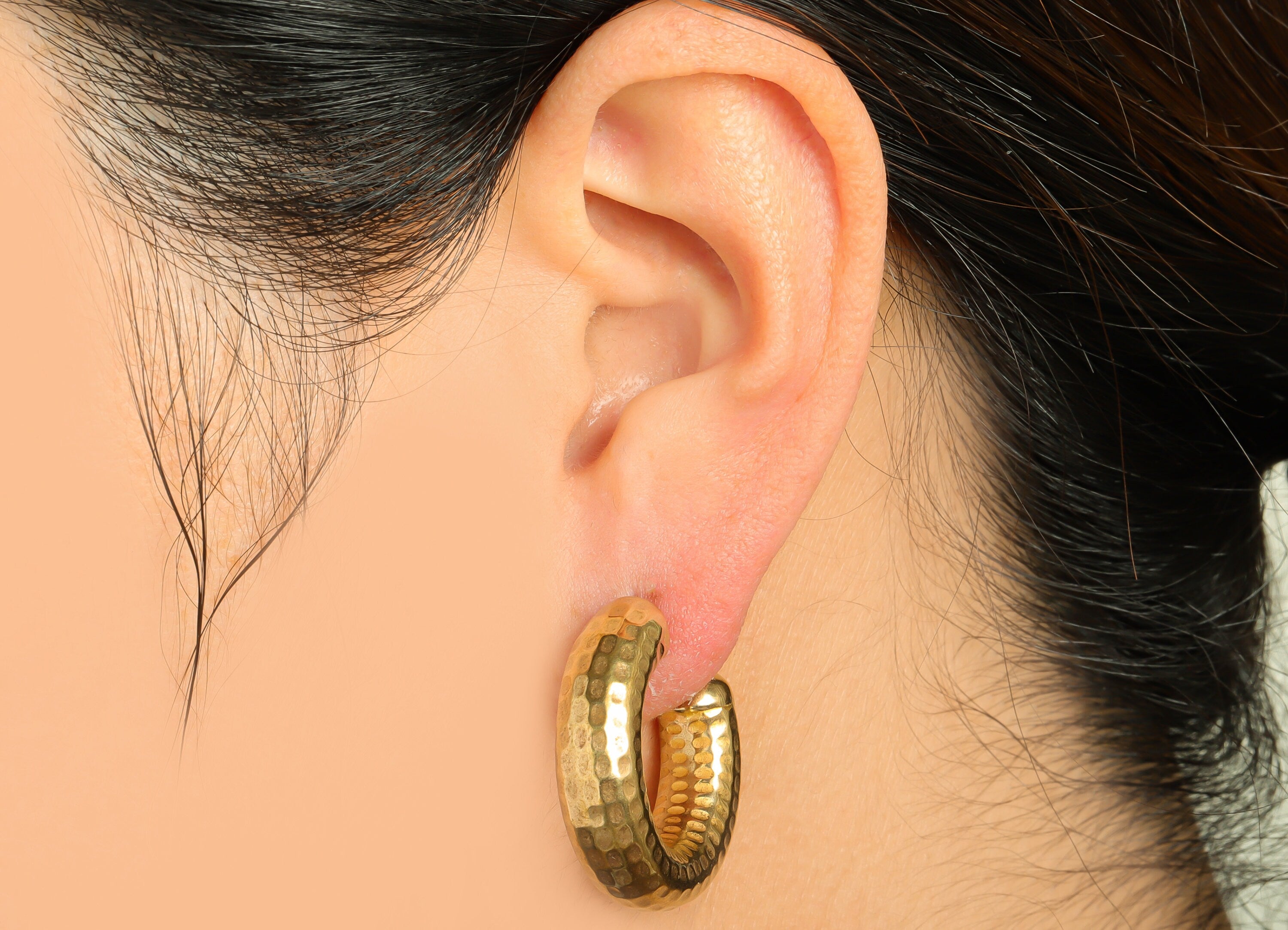 30mm Thick C Hoop Earring Stud - Raw Brass Hoop Earring Post - Brass C Thick Hoop Earring Post - Hammered Hoop Earring - 30x28x7mm - PP9410 - DOMEDBAZAAR