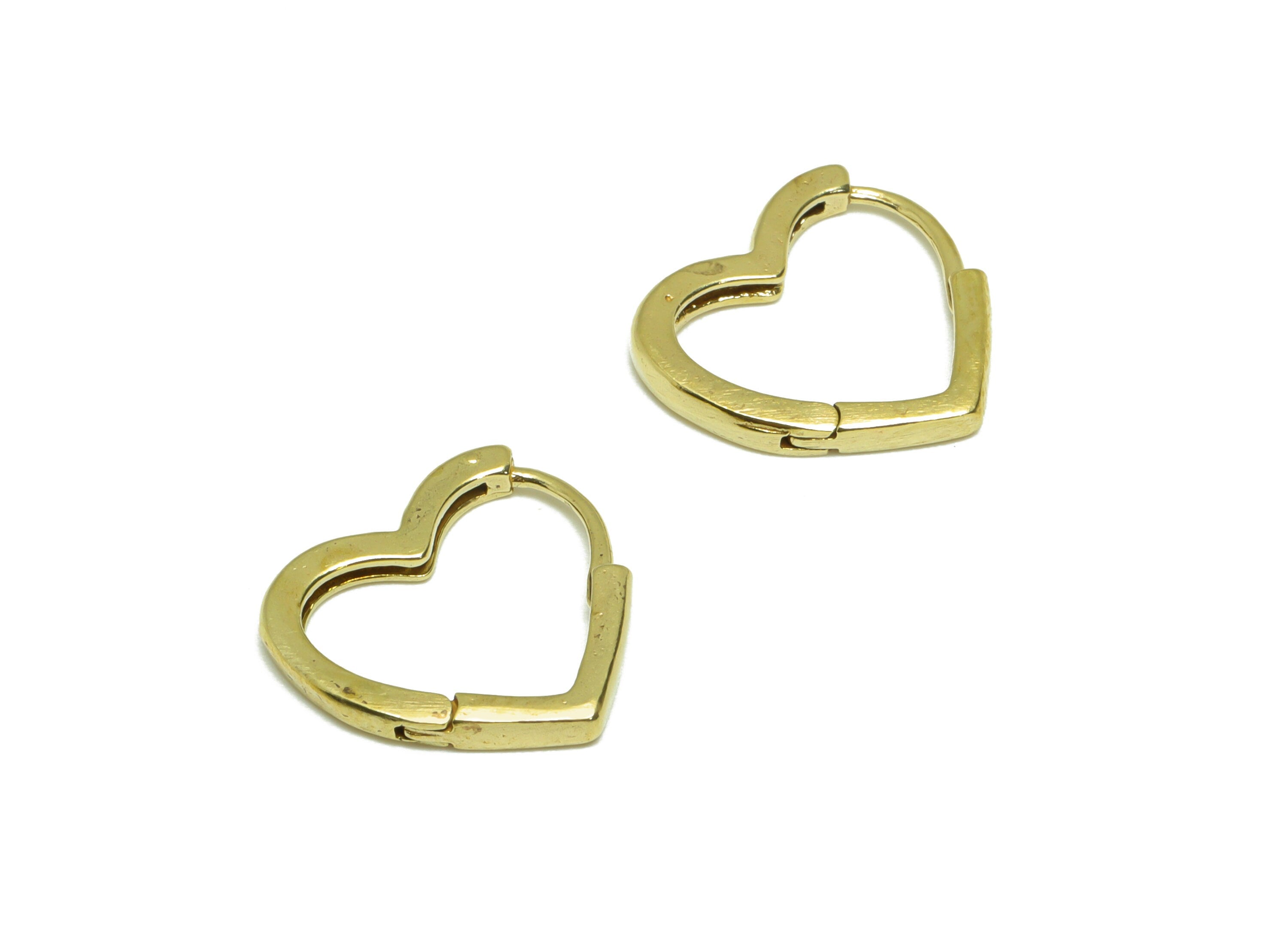 Brass Heart Huggie Hoop Earring - Raw Brass Heart Hoop Clasp Earring - Brass Heart Hoop Earring - Huggie Hoop Earring - 12.3x14x1mm - PP9499 - DOMEDBAZAAR