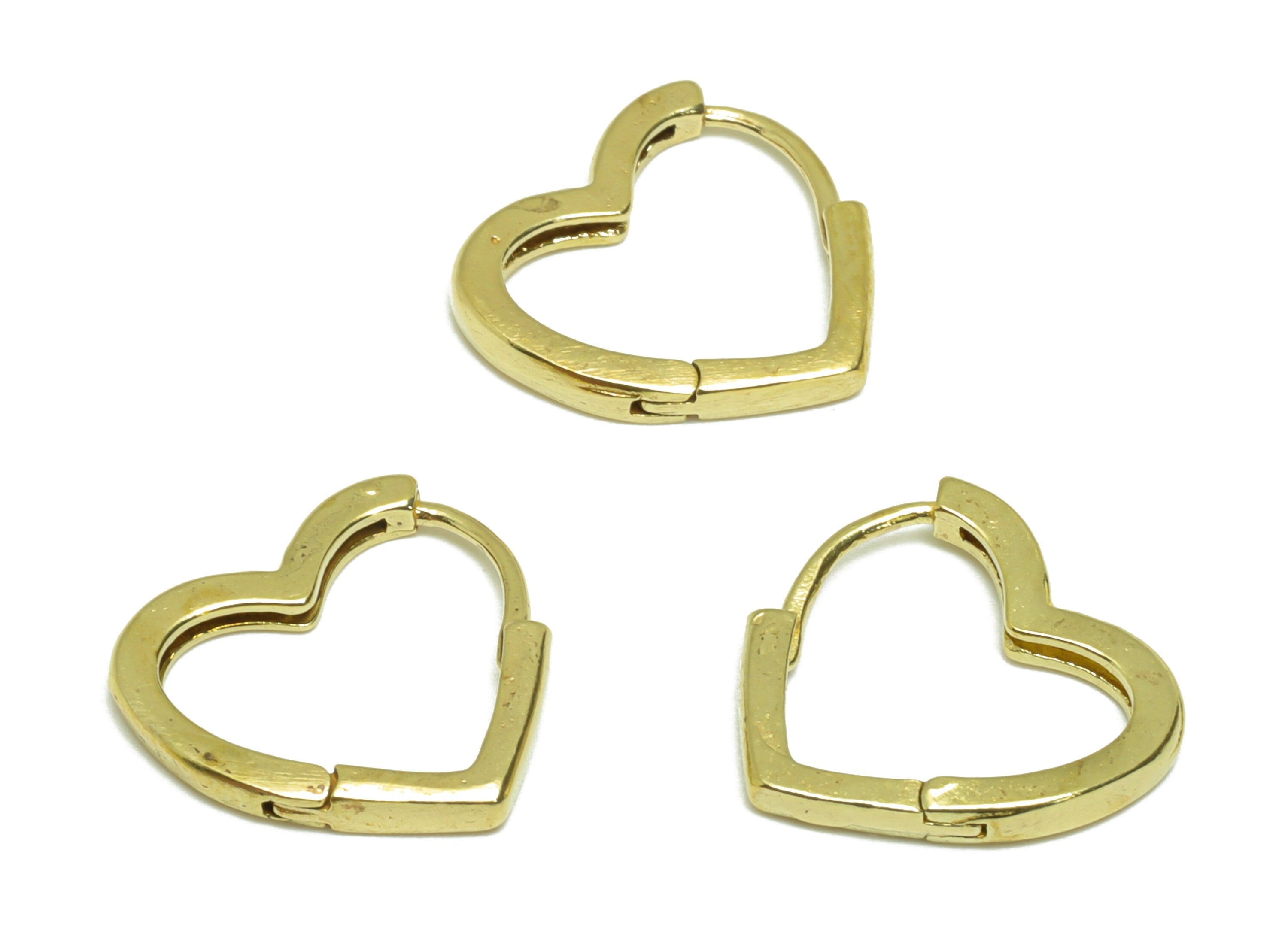 Brass Heart Huggie Hoop Earring - Raw Brass Heart Hoop Clasp Earring - Brass Heart Hoop Earring - Huggie Hoop Earring - 12.3x14x1mm - PP9499 - DOMEDBAZAAR