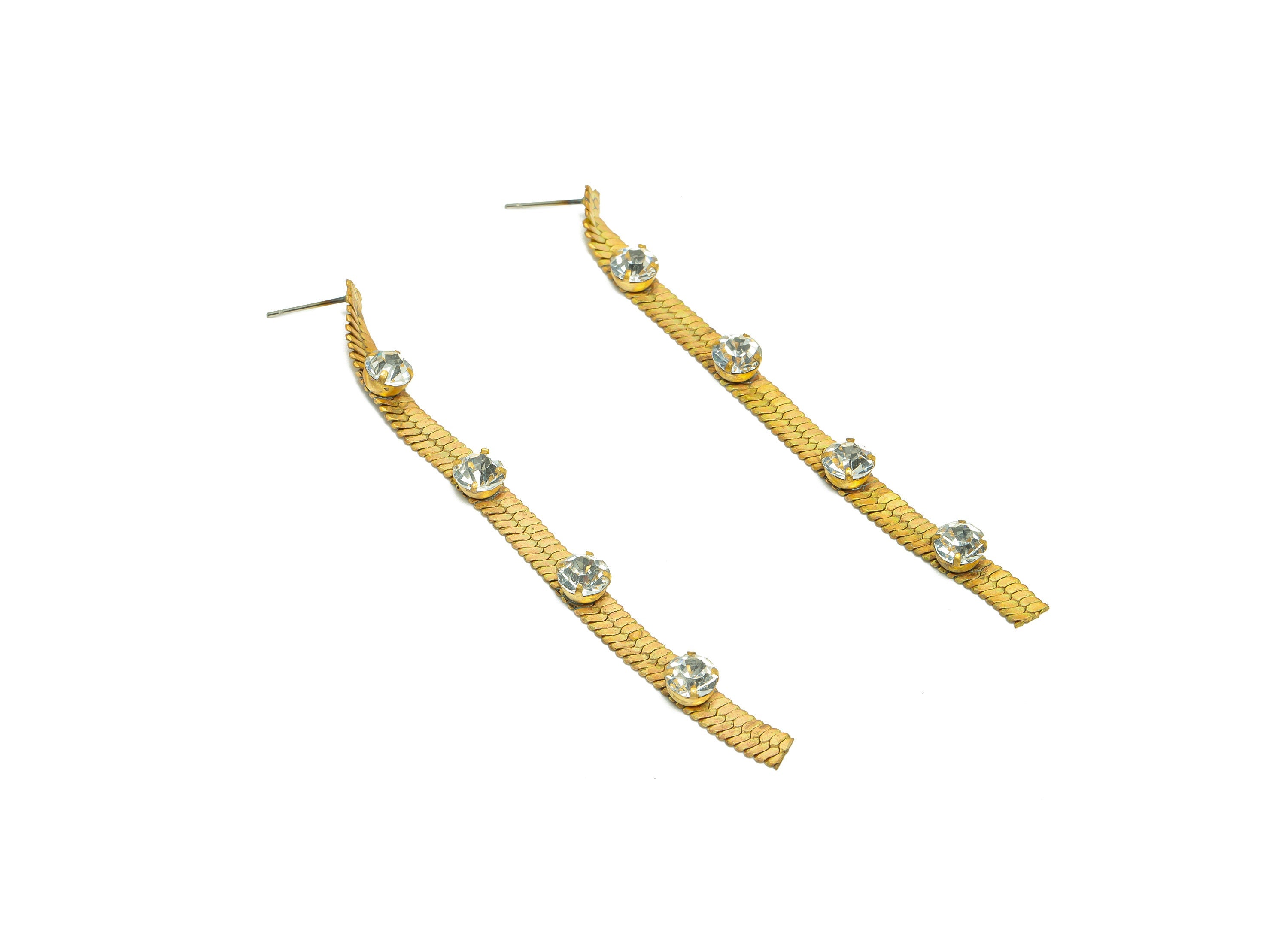 Brass CZ Chain Earring Stud - Raw Brass Rectangle Wire Earring Post - Brass Chain Snake Cubic Zircon Earring Post - 85x5.04x0.74mm - PP9970 - DOMEDBAZAAR