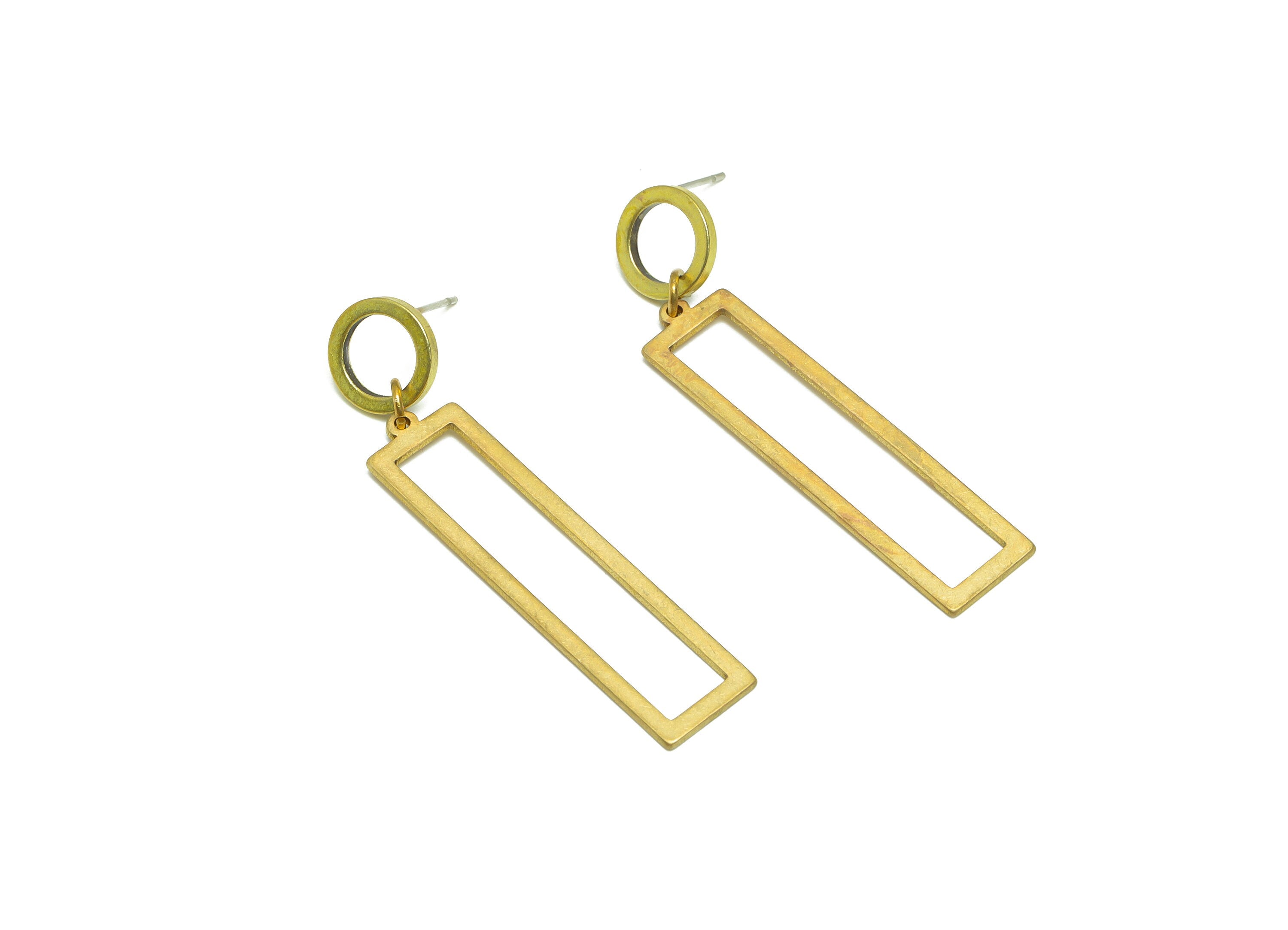 Brass Round Dangle Earring Stud - Raw Brass Rectangle Earring Post - Brass Rectangle Wire Earring Post - Dangle Post - 50x99.6x1mm - PP9939 - DOMEDBAZAAR