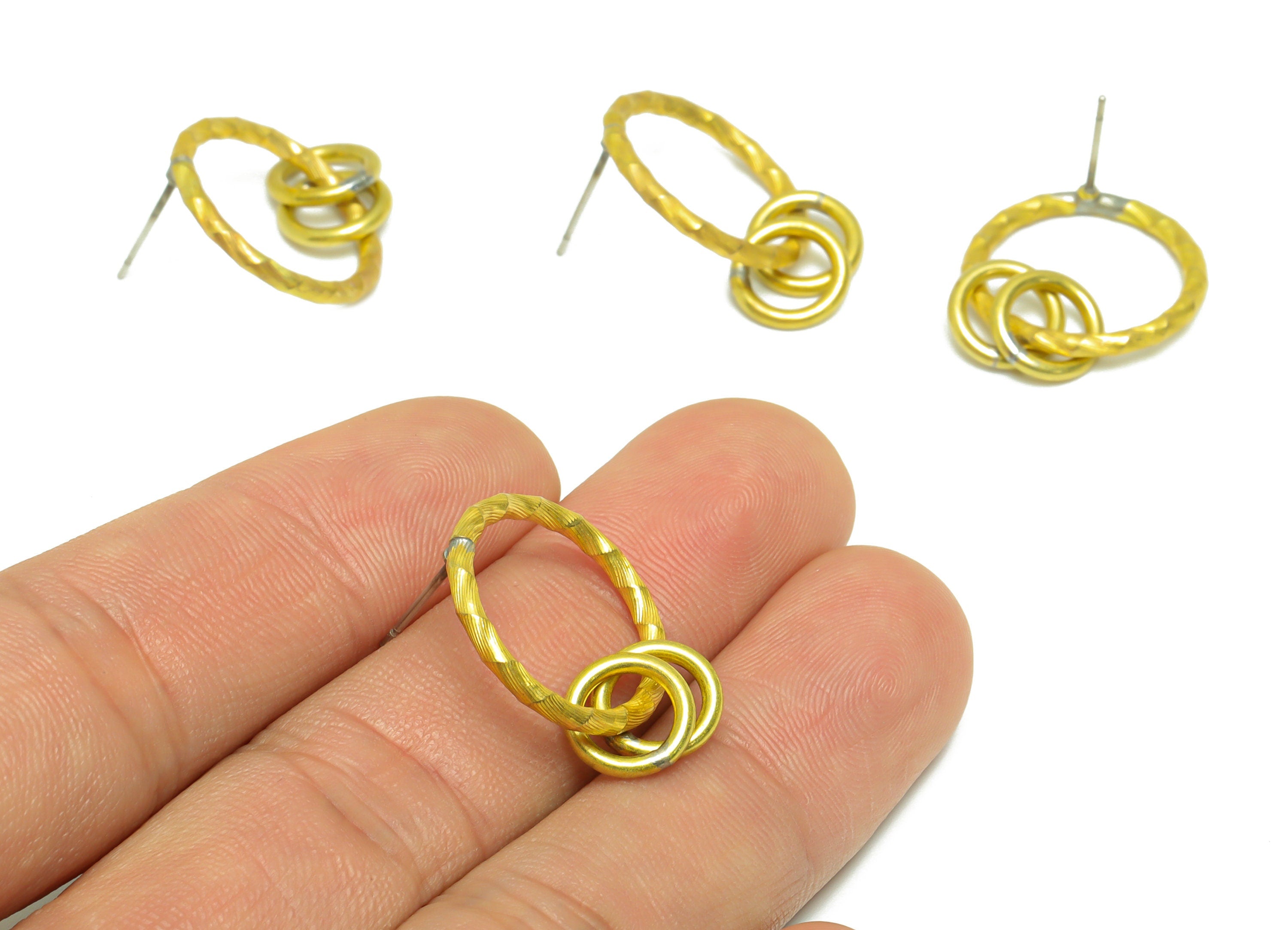 Brass Round Earring Stud - Raw Brass Textured Circle Earring Post - Brass Round Earring Post With Ring - Geometry Post - 24x18x1mm - PP9954 - DOMEDBAZAAR