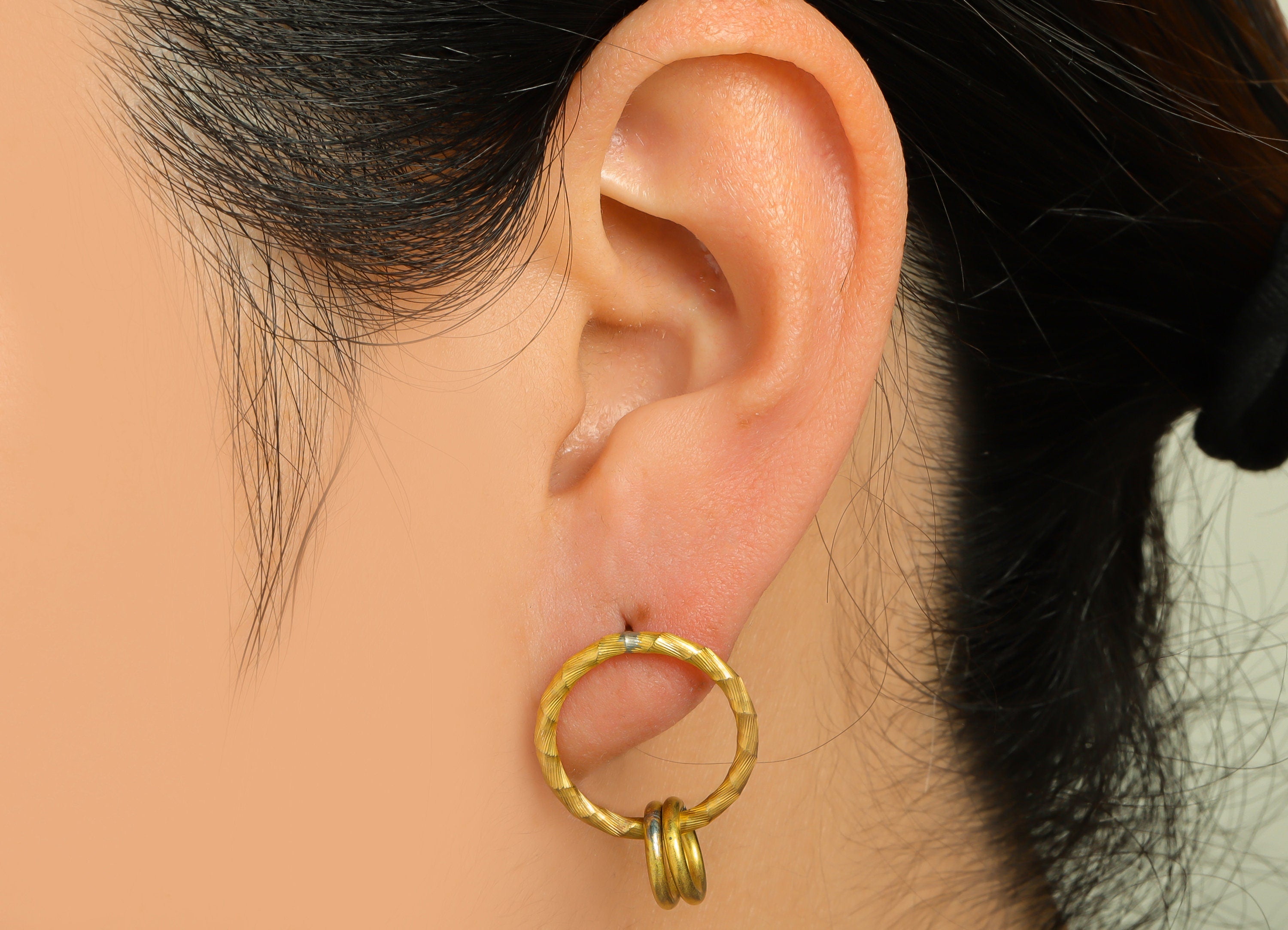 Brass Round Earring Stud - Raw Brass Textured Circle Earring Post - Brass Round Earring Post With Ring - Geometry Post - 24x18x1mm - PP9954 - DOMEDBAZAAR