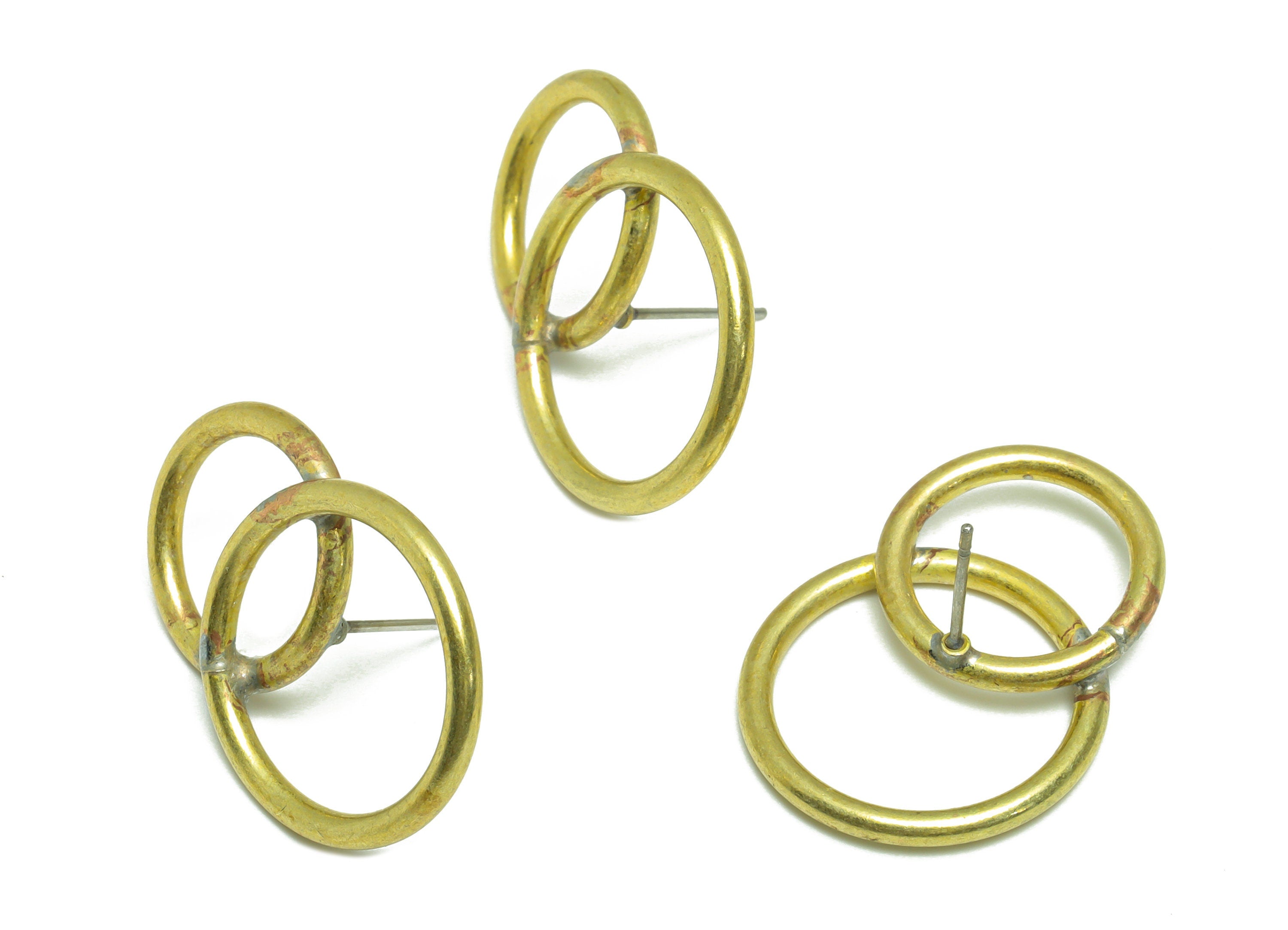 Brass Round Earring Stud - Raw Brass Double Circle Earring Post - Brass Round Earring Post - Geometry Earring Post - 28.82x20.2x2mm - PP9936 - DOMEDBAZAAR