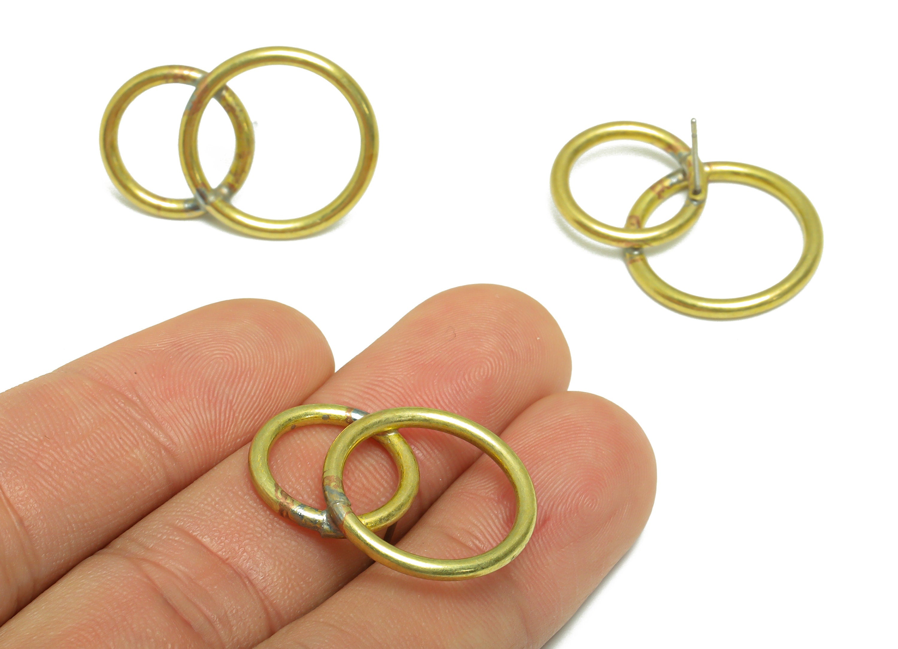 Brass Round Earring Stud - Raw Brass Double Circle Earring Post - Brass Round Earring Post - Geometry Earring Post - 28.82x20.2x2mm - PP9936 - DOMEDBAZAAR